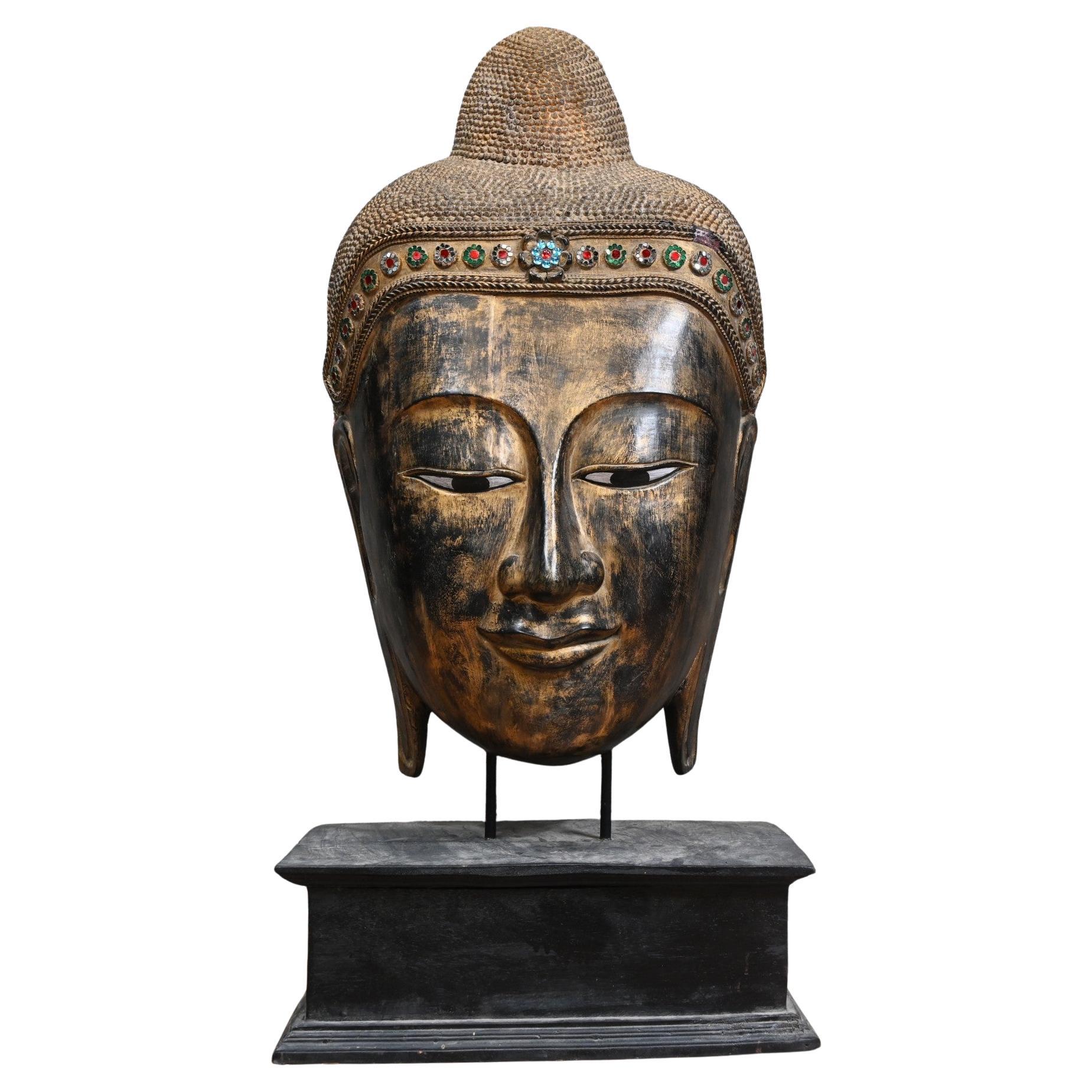Busto de Buda birmano Vintage Máscara budista Namaste 1930 en venta