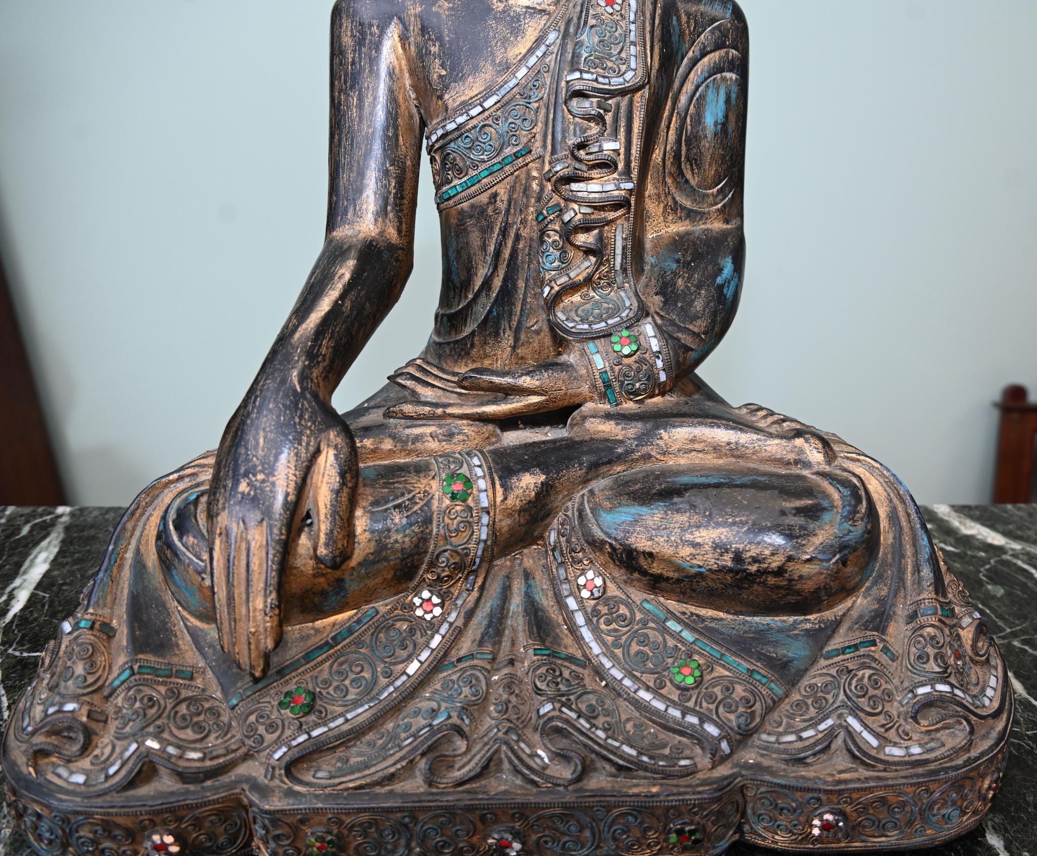 Vintage Burmese Buddha Statue Seated Meditation Lotus Pose en venta 5
