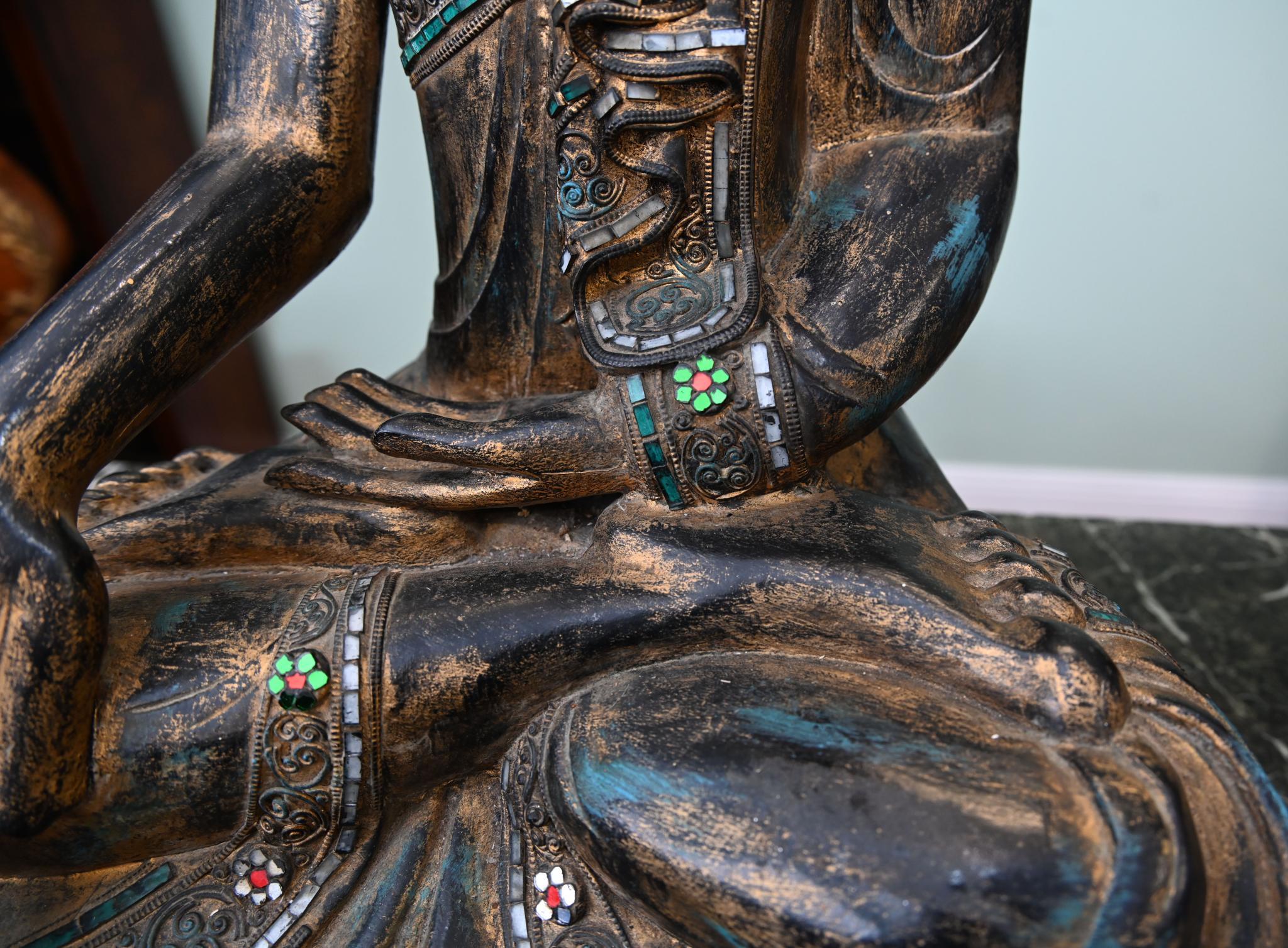 Vintage Burmese Buddha Statue Seated Meditation Lotus Pose en venta 6