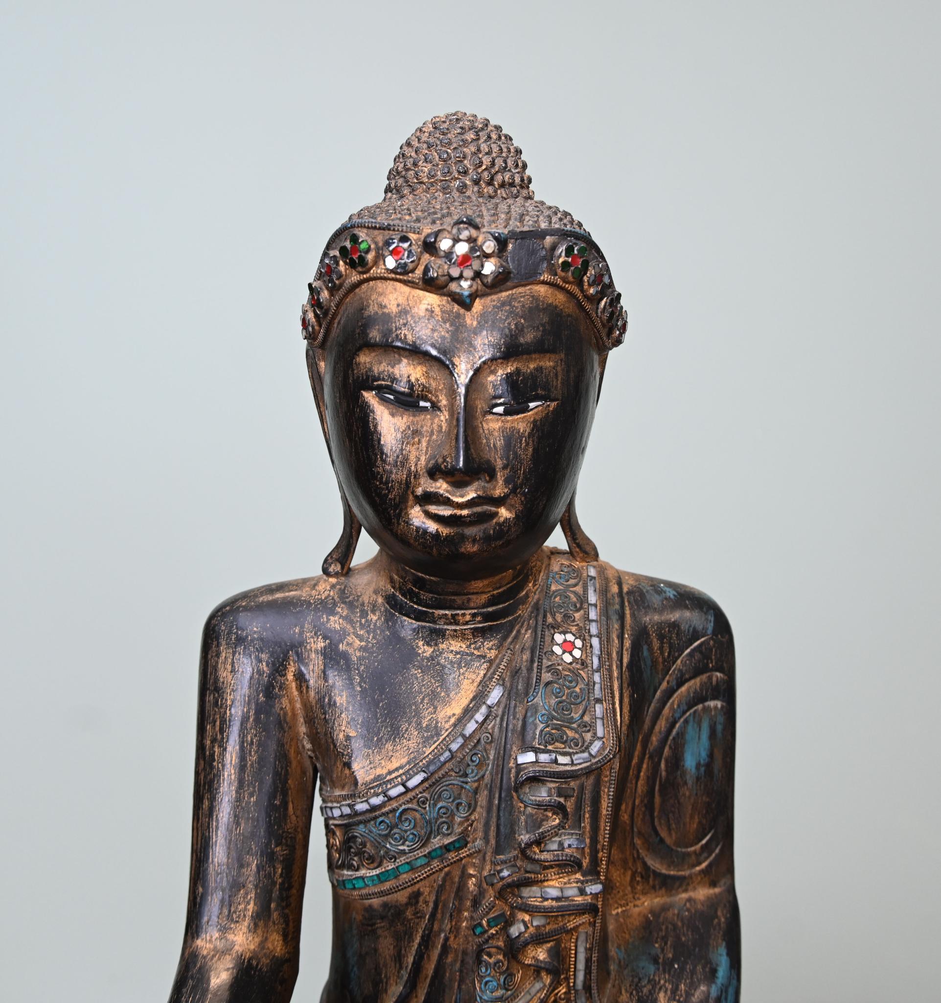 Vintage Burmese Buddha Statue Seated Meditation Lotus Pose en venta 7