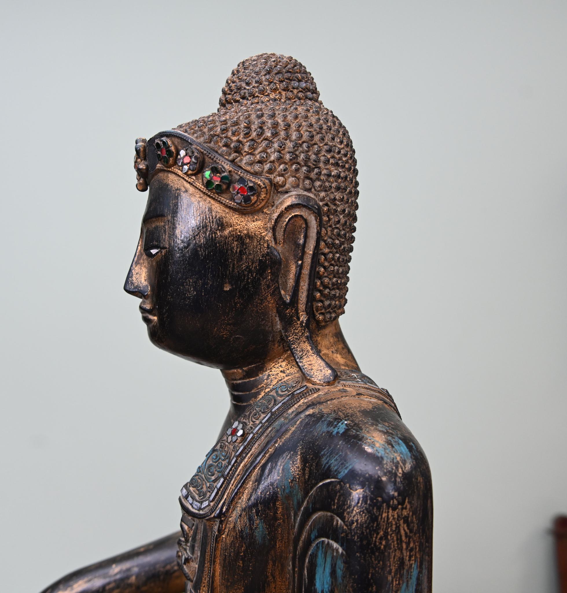 Vintage Burmese Buddha Statue Seated Meditation Lotus Pose en Bueno estado para la venta en Potters Bar, GB