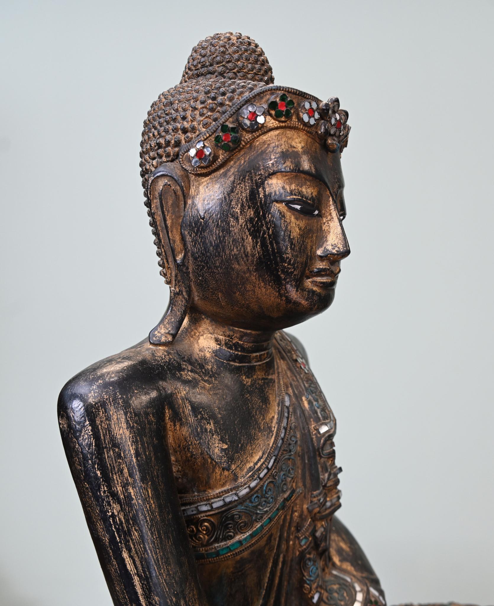 Vintage Burmese Buddha Statue Seated Meditation Lotus Pose en venta 1