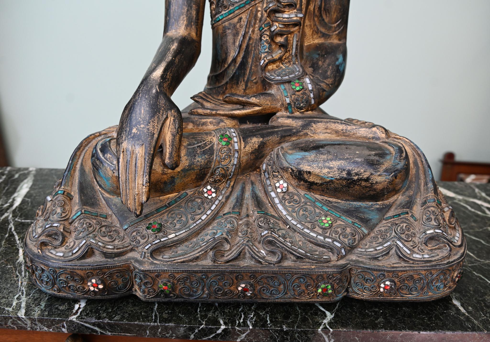 Vintage Burmese Buddha Statue Seated Meditation Lotus Pose en venta 2