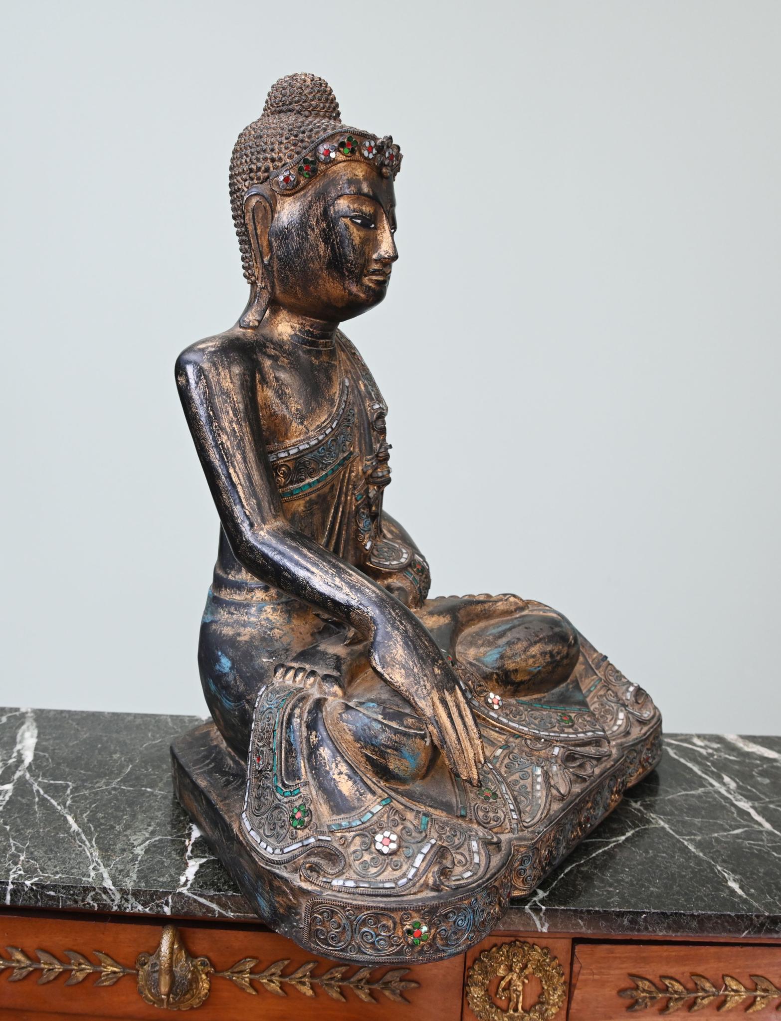 Vintage Burmese Buddha Statue Seated Meditation Lotus Pose en venta 3