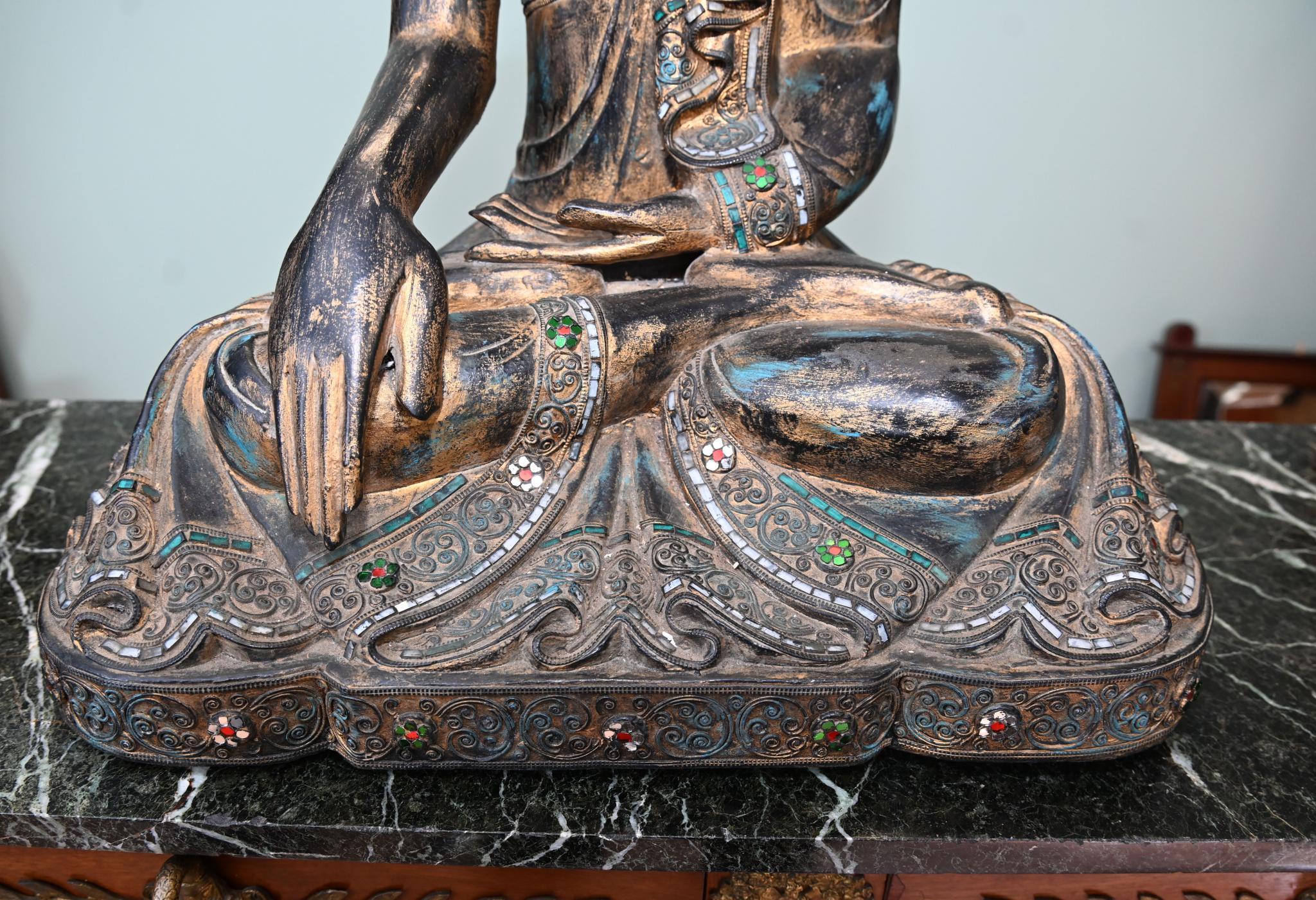 Vintage Burmese Buddha Statue Seated Meditation Lotus Pose en venta 4