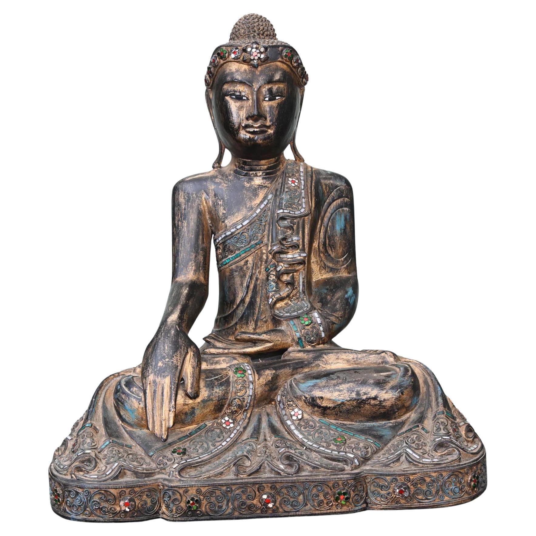 Vintage Burmese Buddha Statue Seated Meditation Lotus Pose