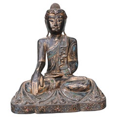 Vintage Burmese Buddha Statue Seated Meditation Lotus Pose