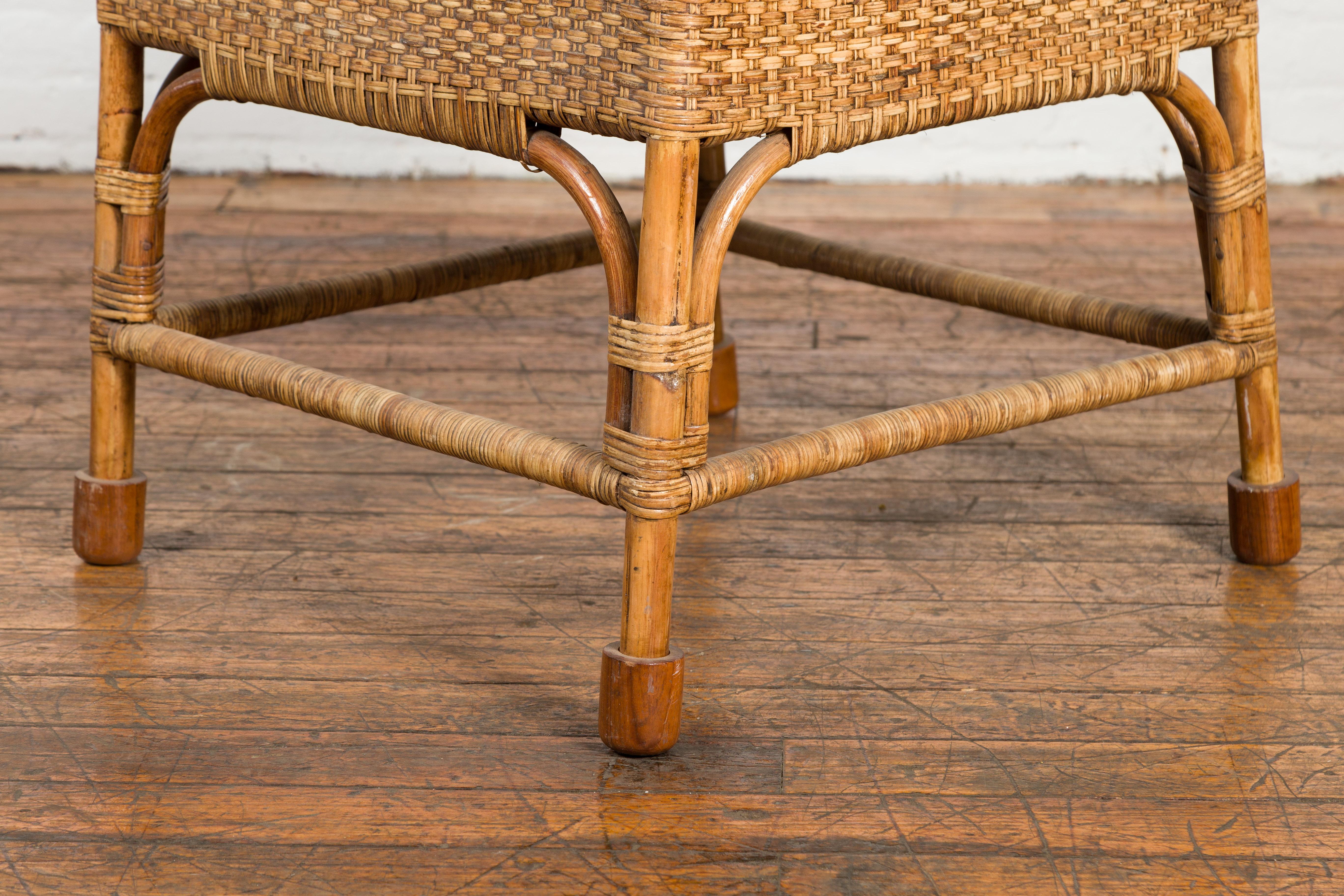 Vintage Burmese Country Style Hand-Woven Rattan Armchair with Rounded Back For Sale 11