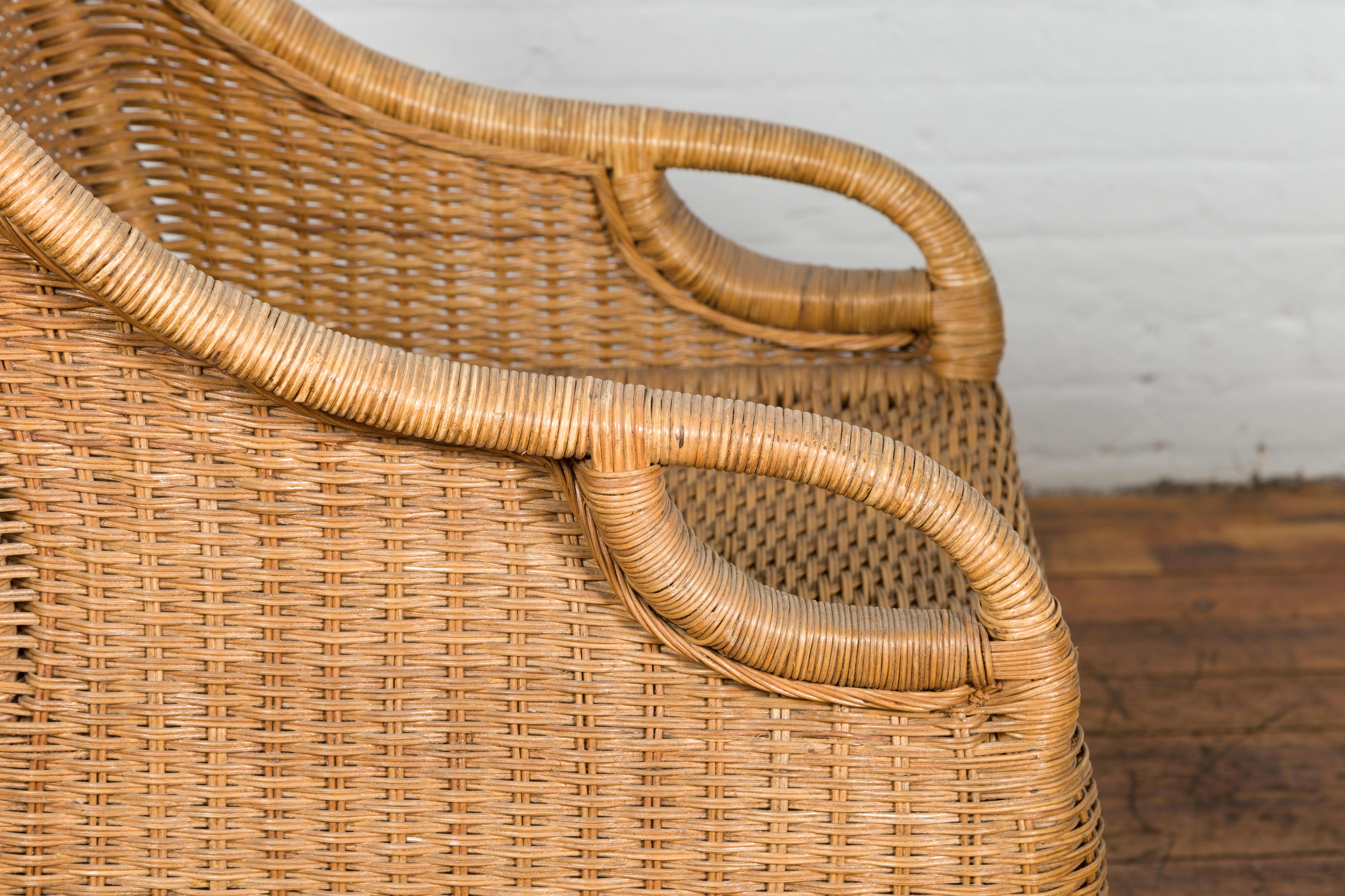 Vintage Burmese Country Style Woven Rattan Lounge Chair with Arching Accents For Sale 8