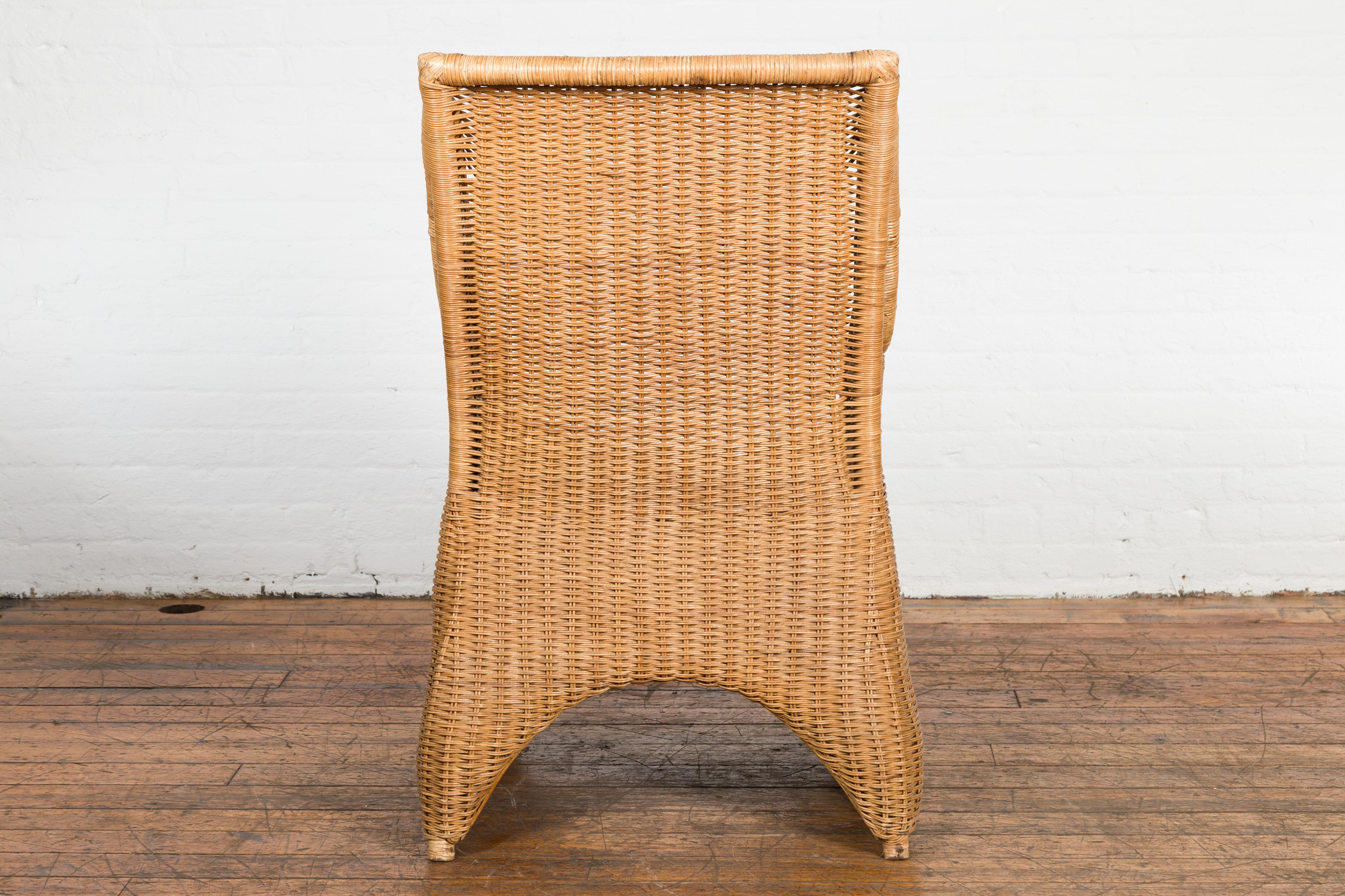 Vintage Burmese Country Style Woven Rattan Lounge Chair with Arching Accents For Sale 9