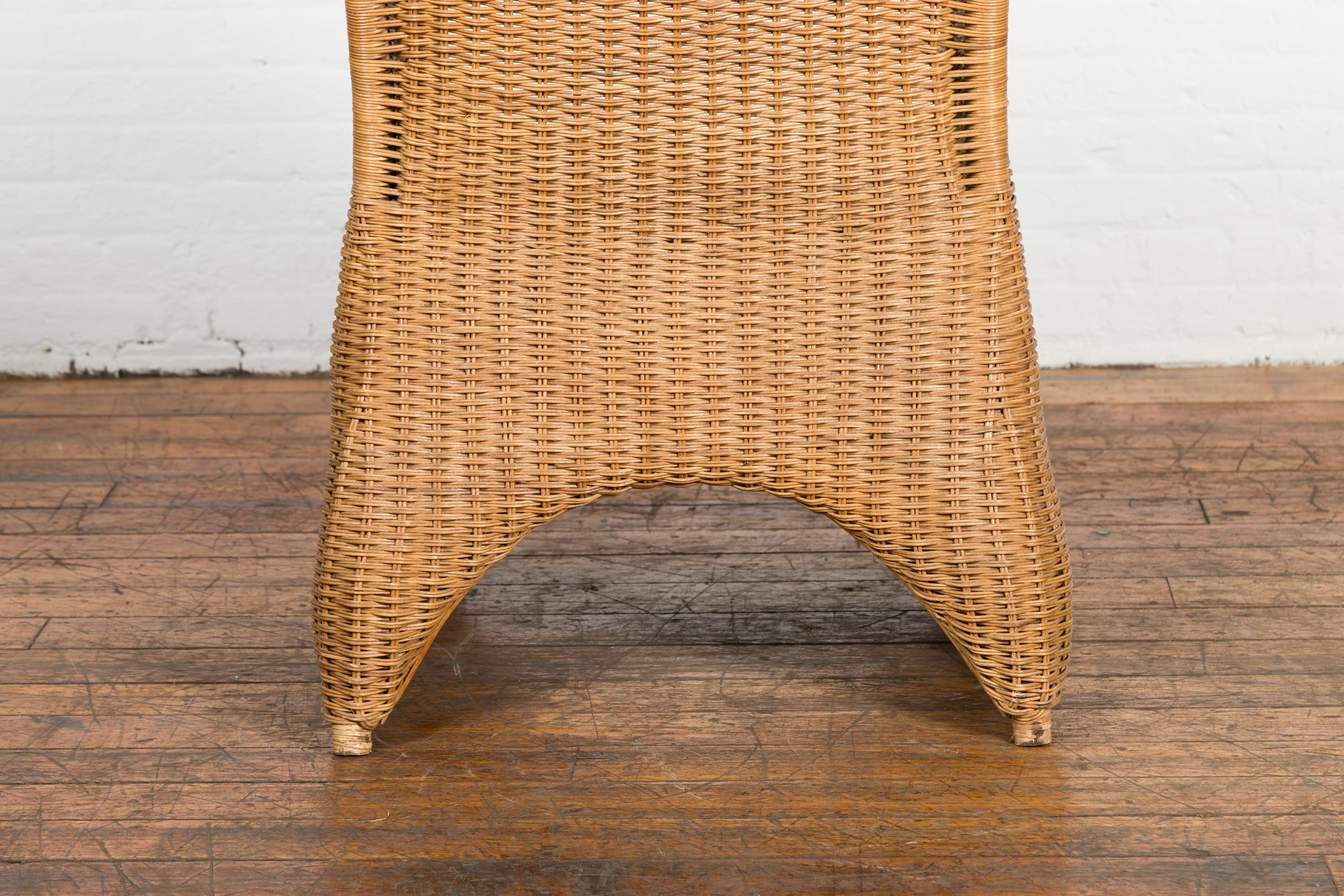 Vintage Burmese Country Style Woven Rattan Lounge Chair with Arching Accents For Sale 10