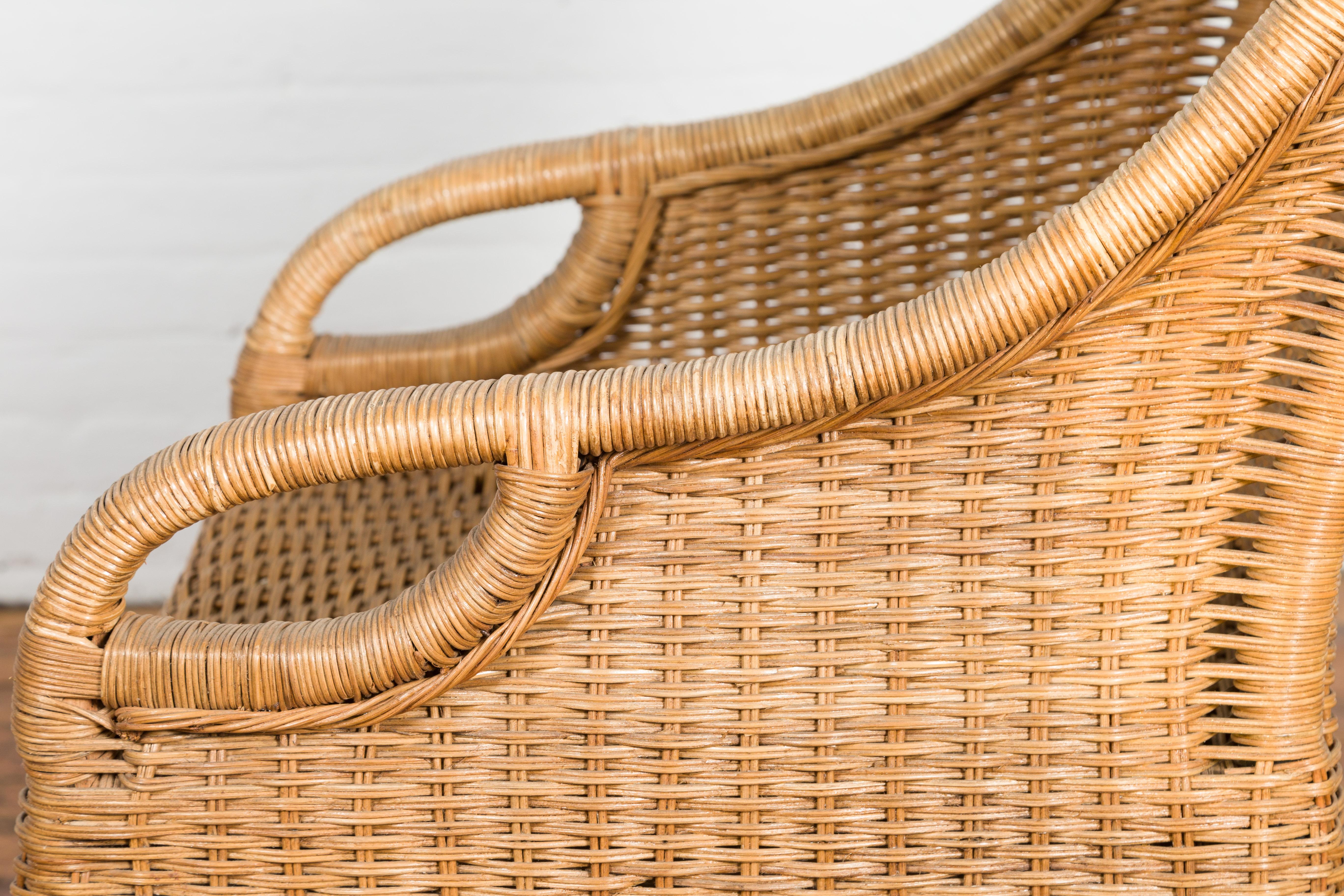 Vintage Burmese Country Style Woven Rattan Lounge Chair with Arching Accents For Sale 13