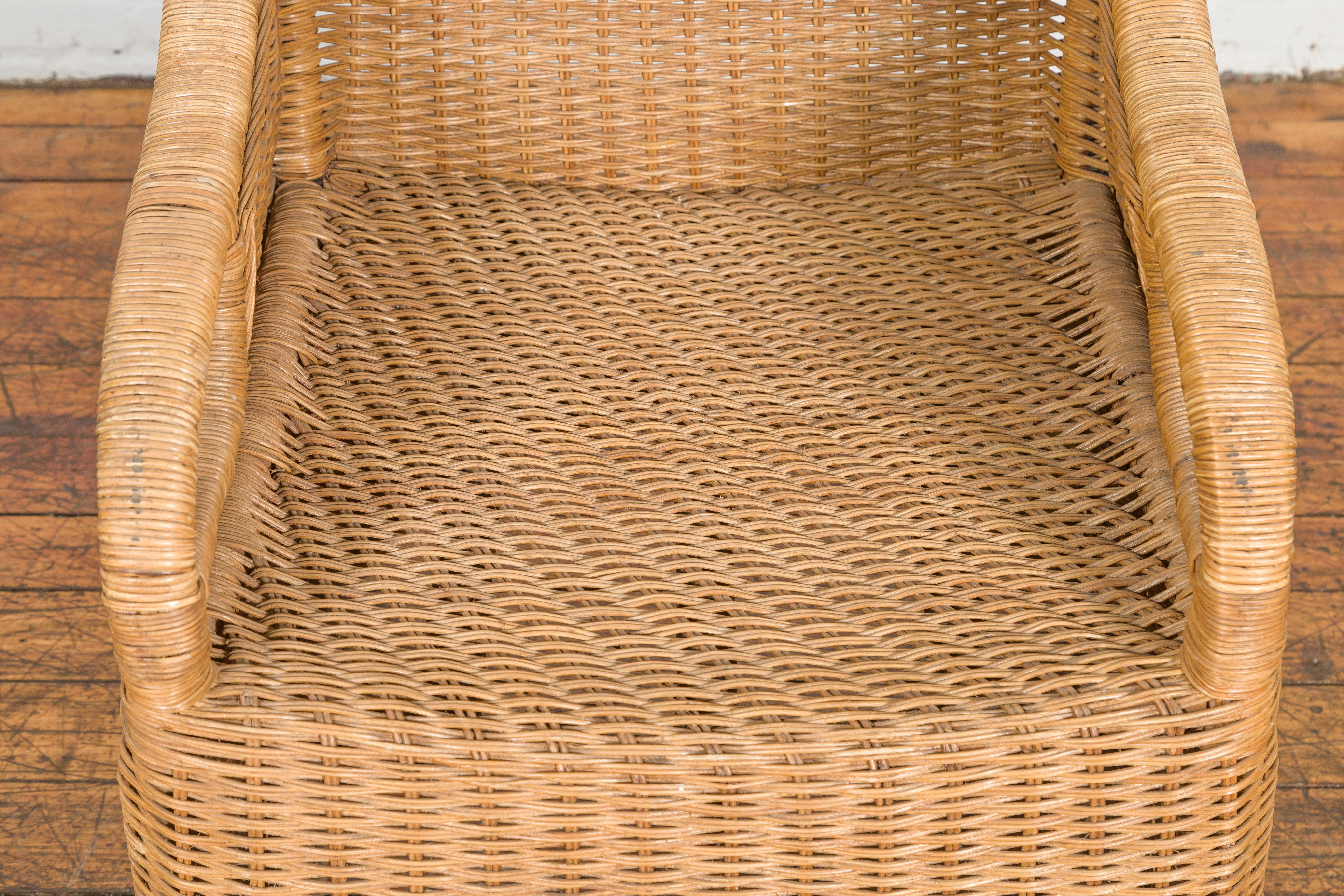 Vintage Burmese Country Style Woven Rattan Lounge Chair with Arching Accents For Sale 3