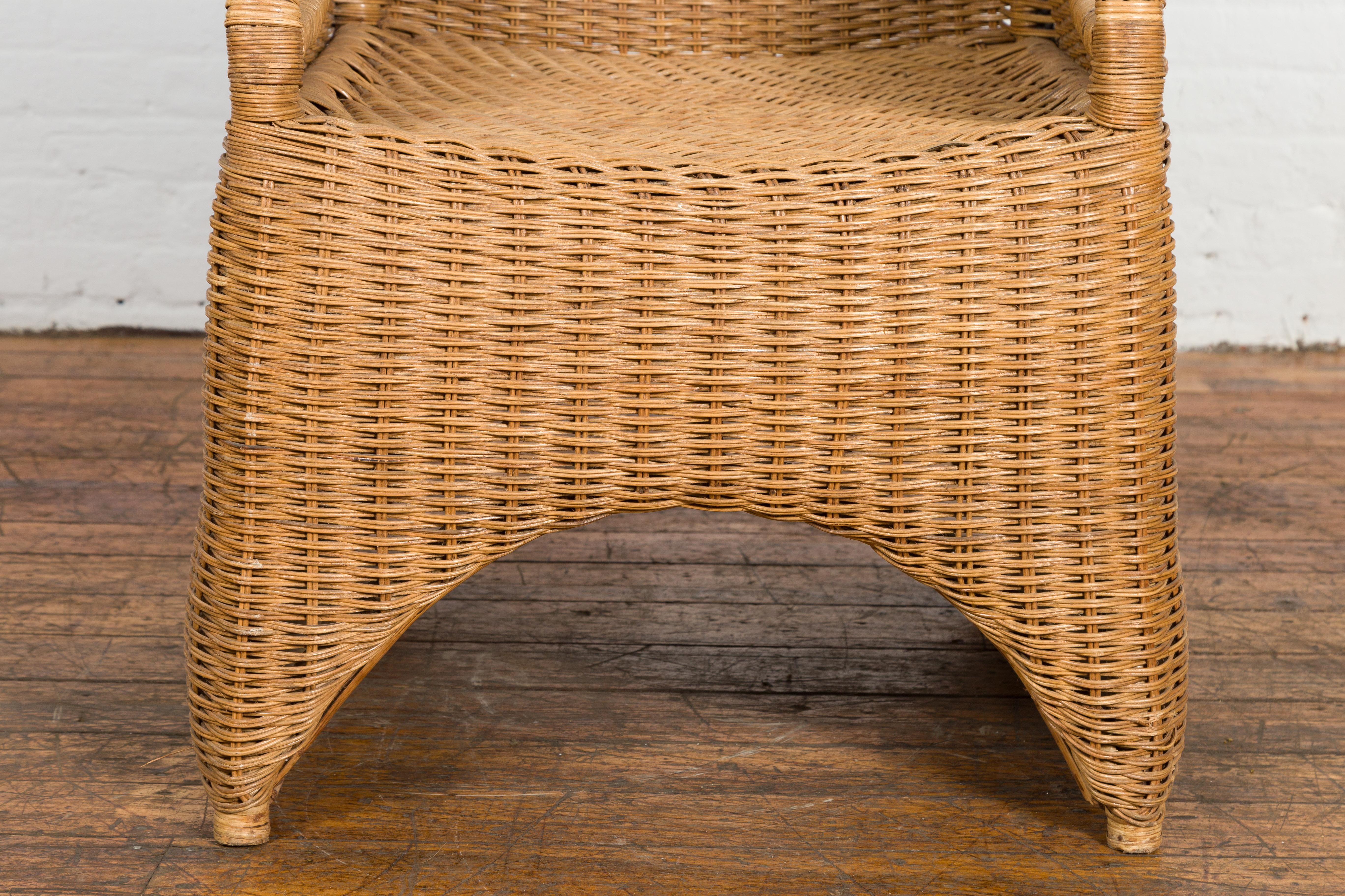 Vintage Burmese Country Style Woven Rattan Lounge Chair with Arching Accents For Sale 4