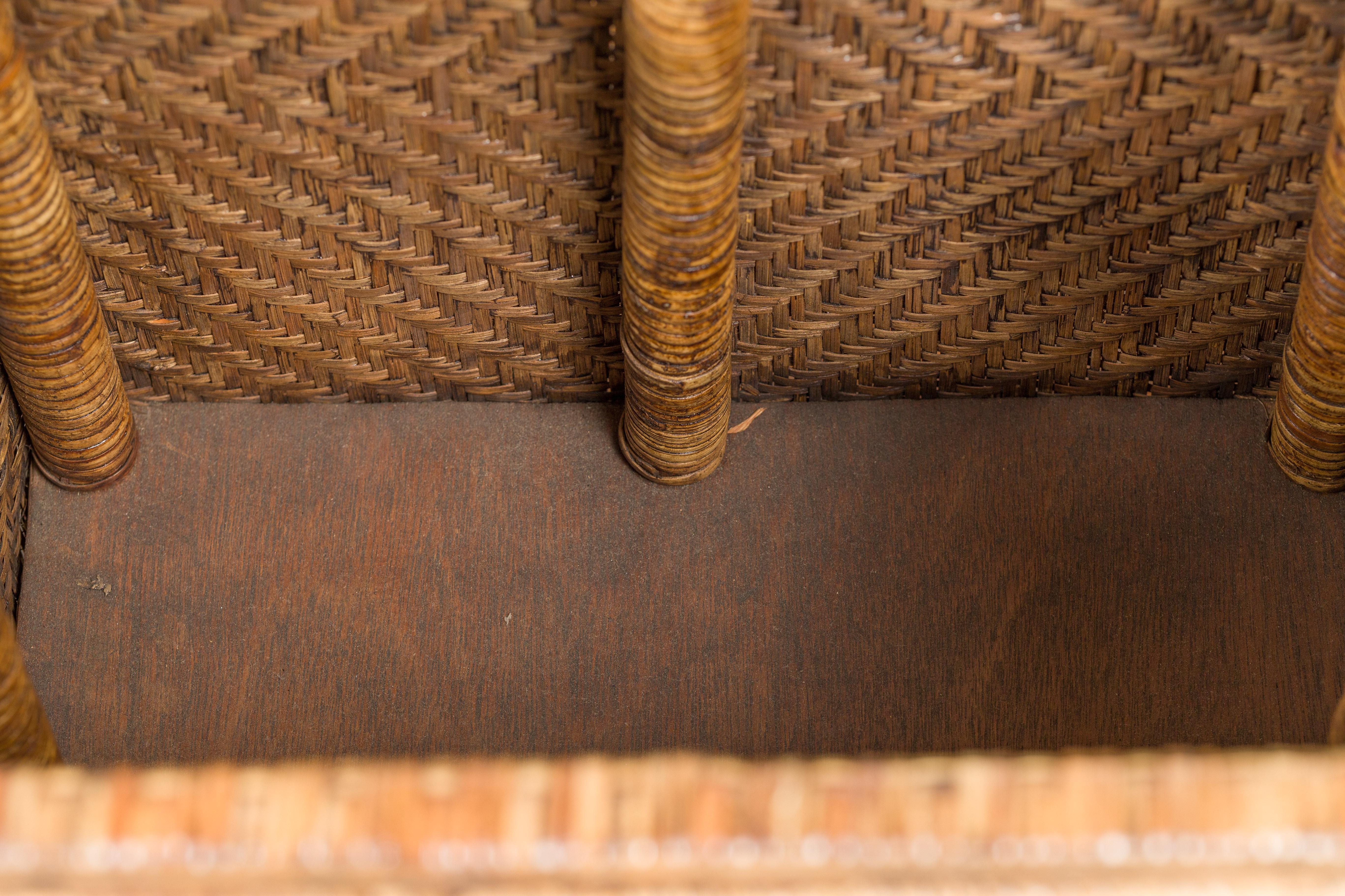 Vintage Burmese Hand-Woven Rattan over Wood Basket Hamper with Pierced Handles For Sale 5