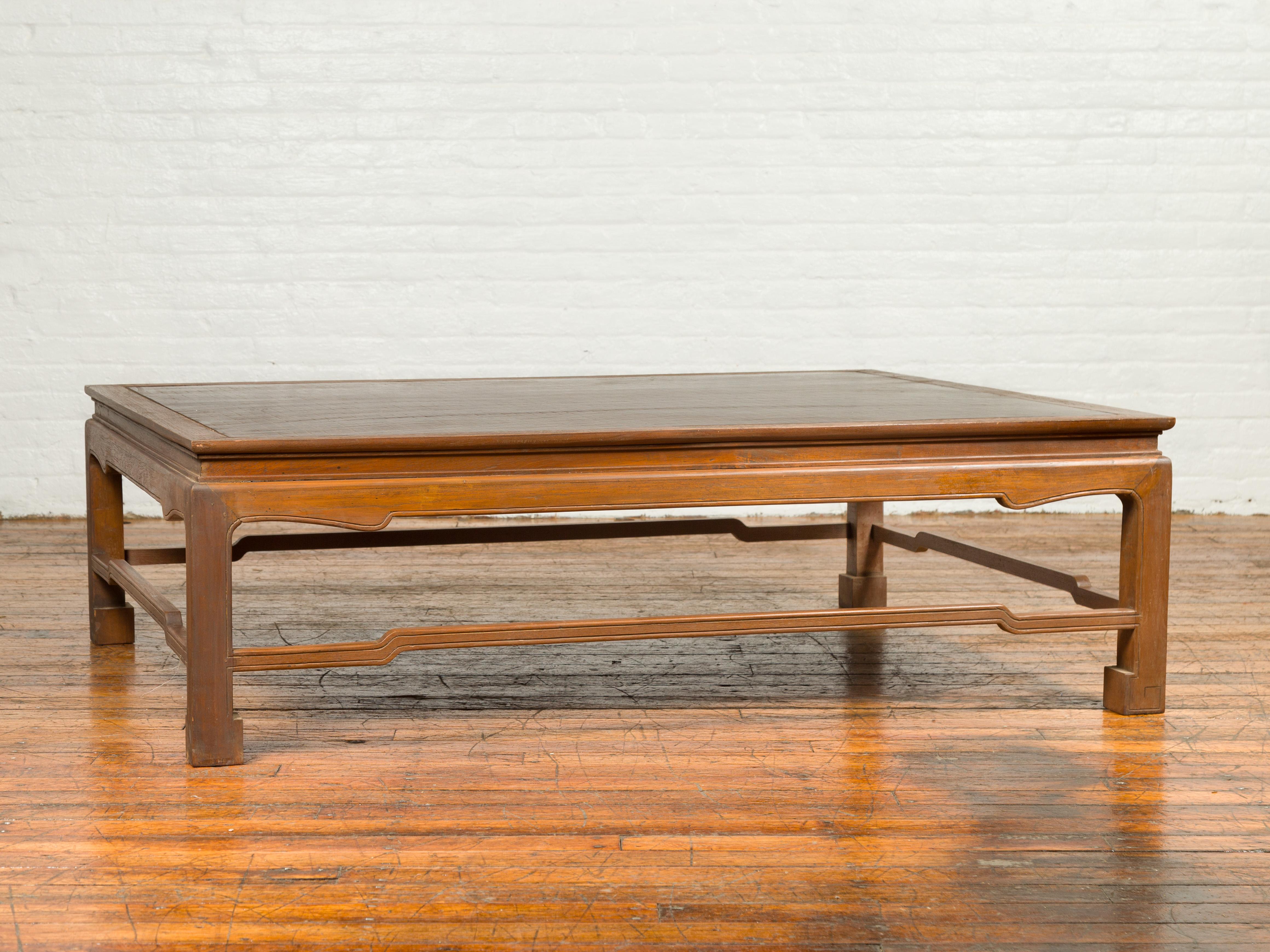 Vintage Burmese Long Coffee Table with Negora Lacquer and Humpback Stretchers 5