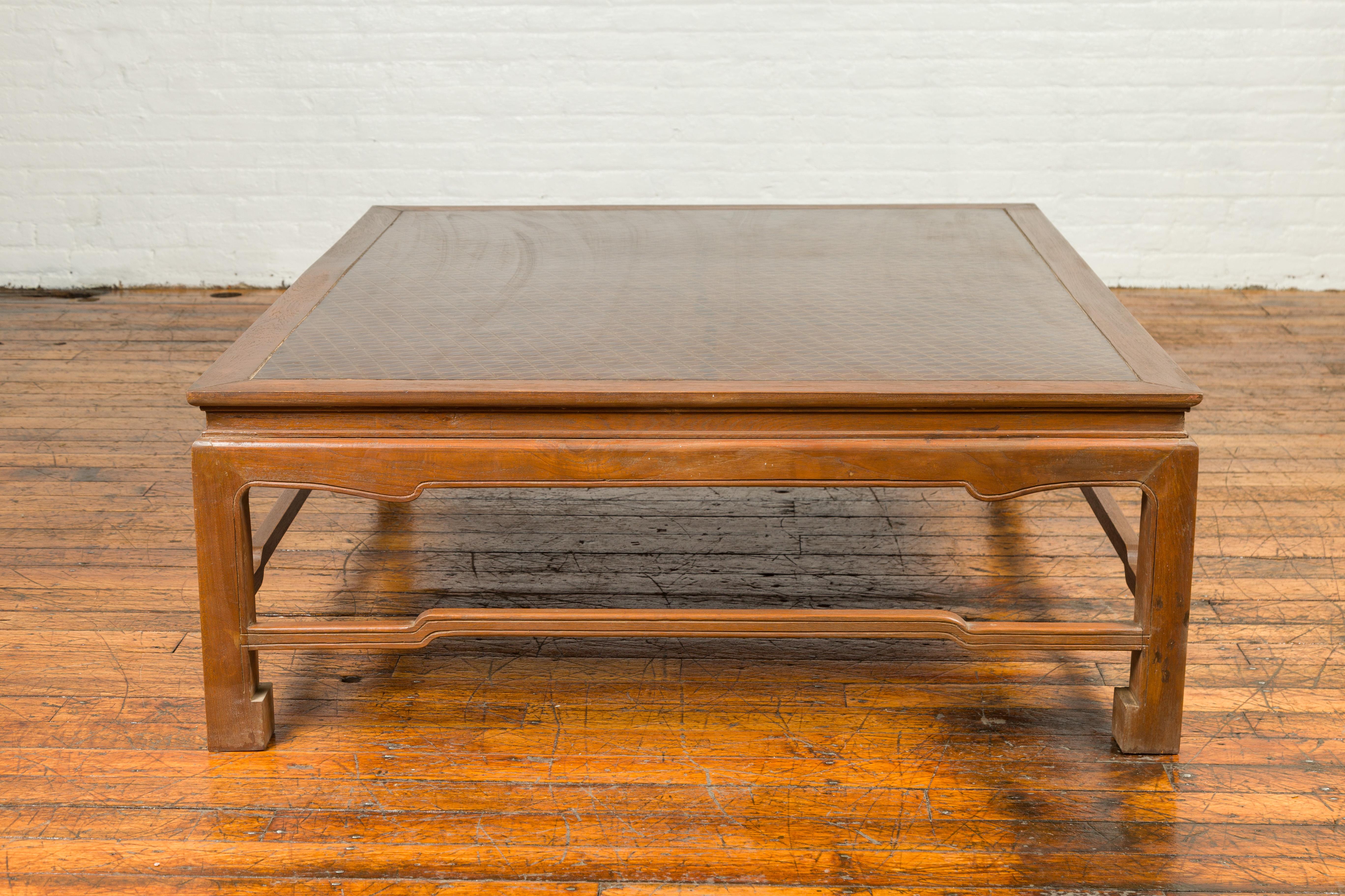 Vintage Burmese Long Coffee Table with Negora Lacquer and Humpback Stretchers 8