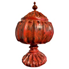 Vieux récipient lotus birman, bois sculpté et laqué, milieu du 20e siècle, Birmanie