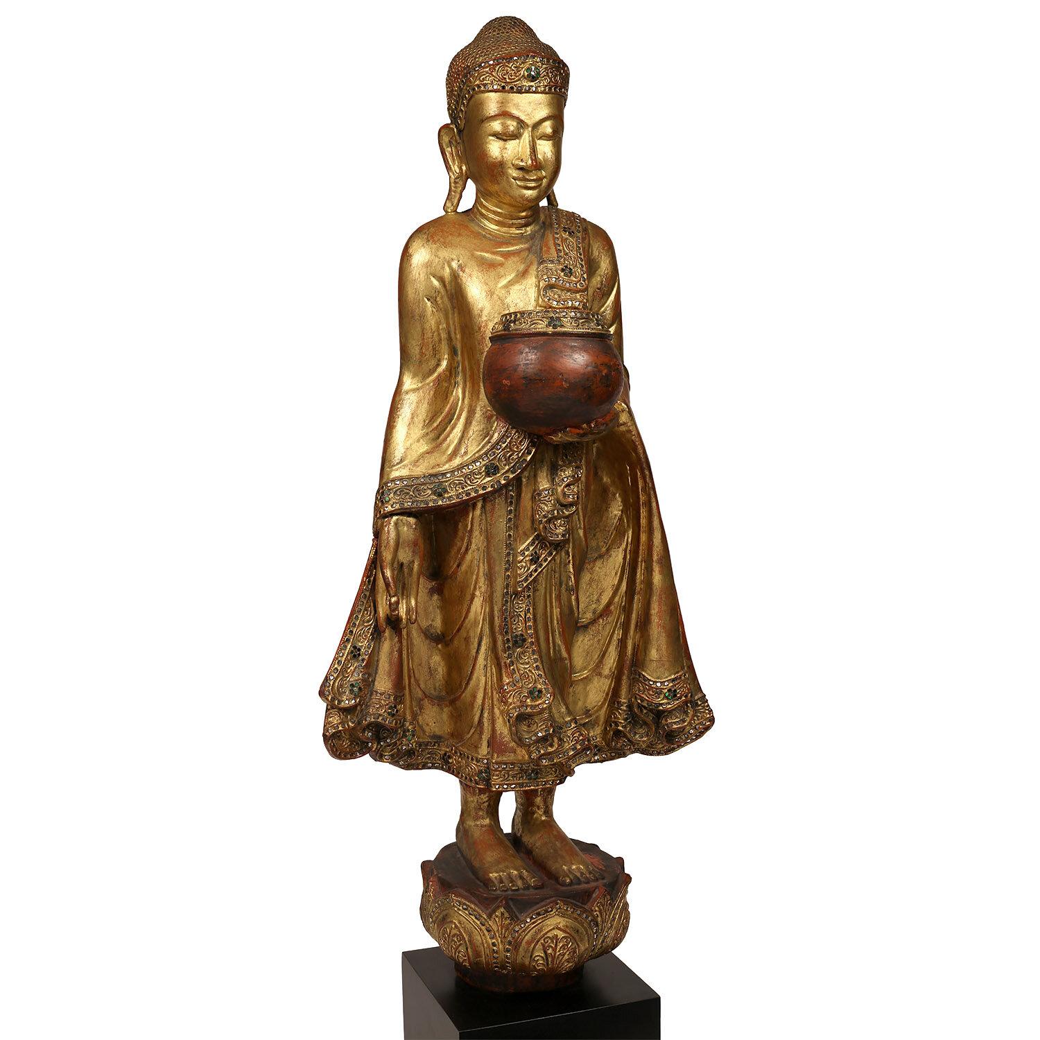 Vintage Burmese Mandalay-style Bejeweled Buddha

This is the classic Burmese representation of Buddha. Depicted in his youth with a sweet face, a friendly, accepting countenance, flowing robes and holding an alms bowl. In Myanmar, formerly Burma,