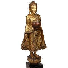 Large Vintage Burmese Mandalay-Style Bejeweled Standing Buddha