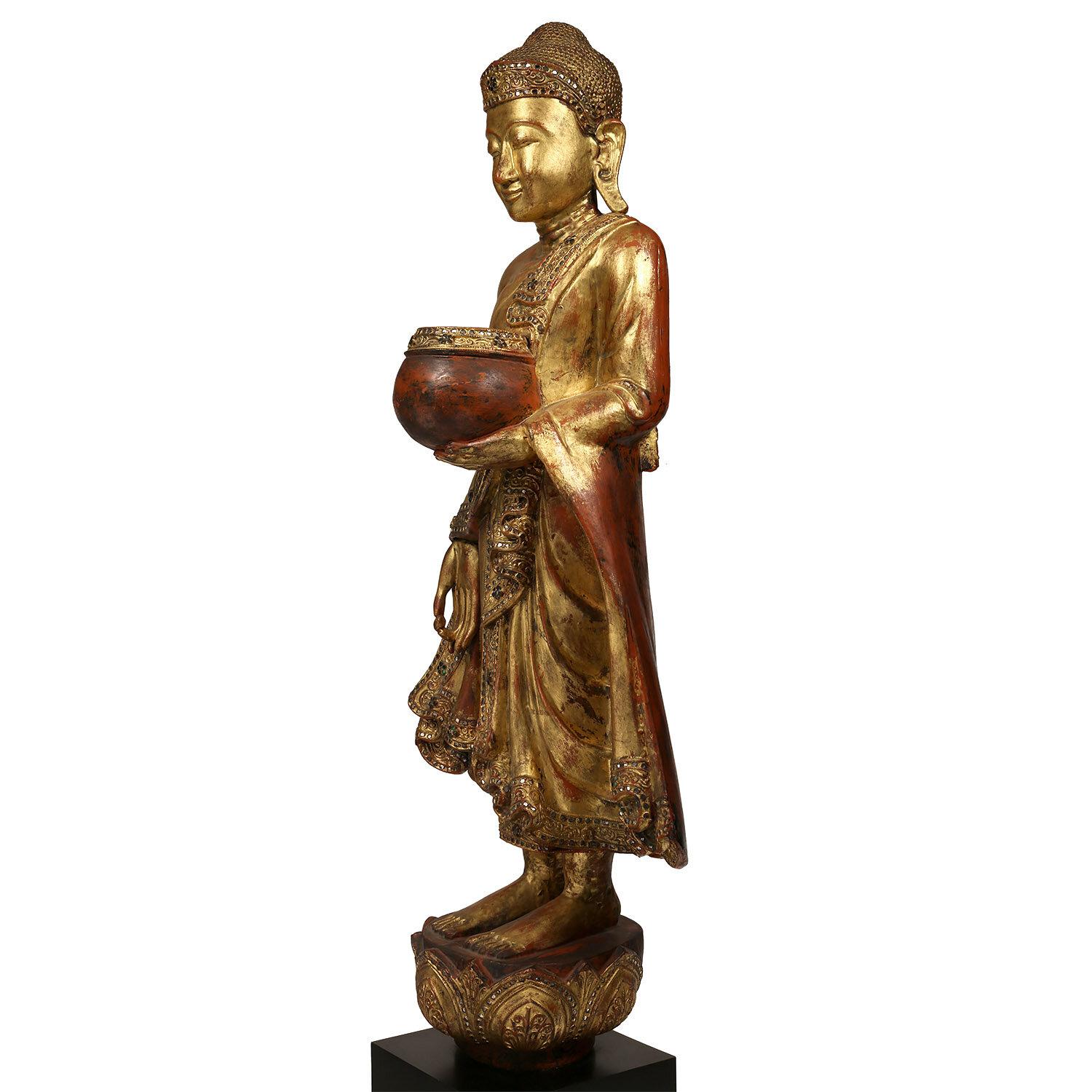 Other Large Vintage Burmese Mandalay-Style Bejeweled Standing Buddha