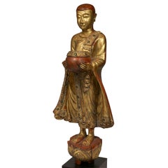 Tall Vintage Burmese Mandalay-Style Bejeweled Buddhist Monk Statue