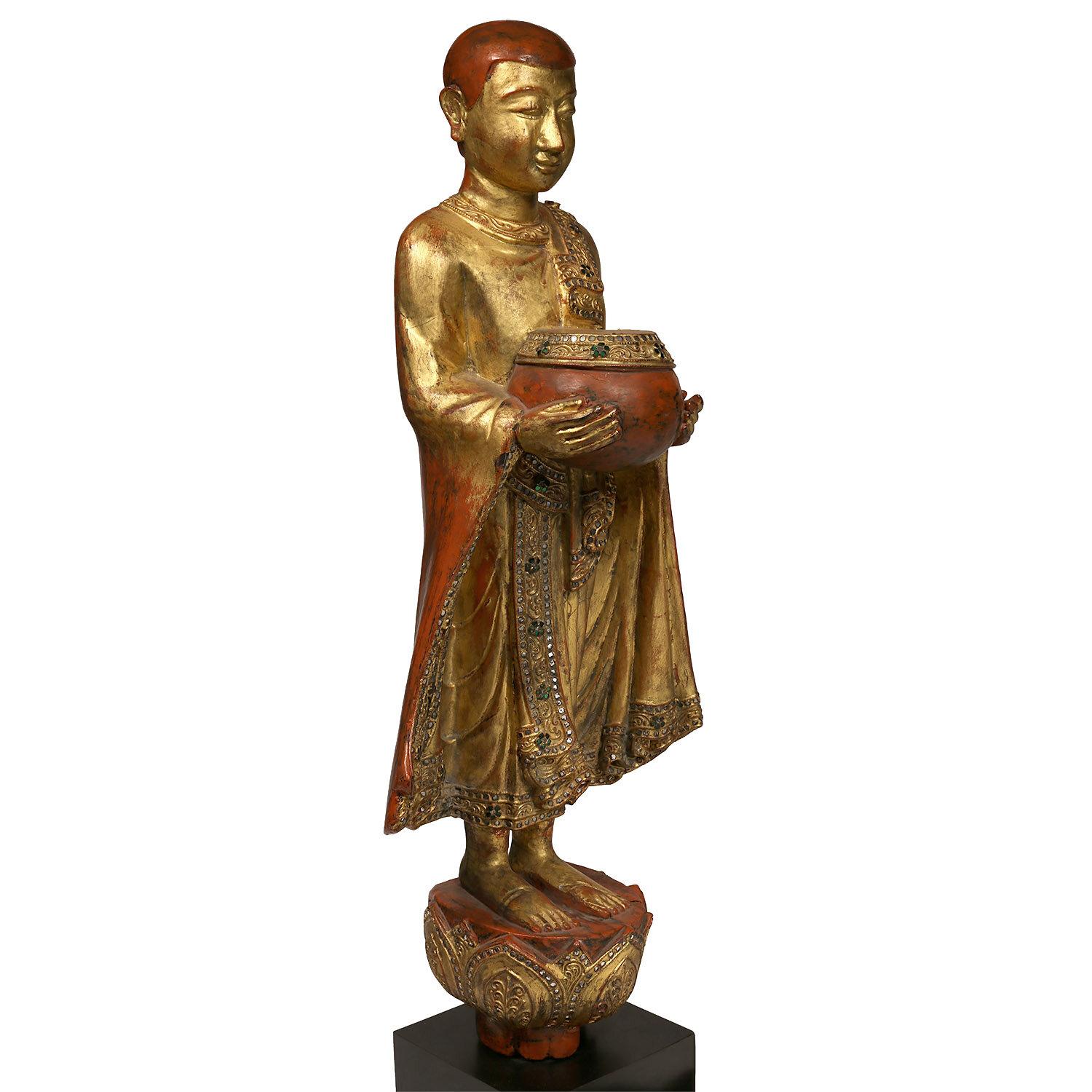 Other Tall Vintage Burmese Mandalay-Style Bejeweled Buddhist Monk Statue