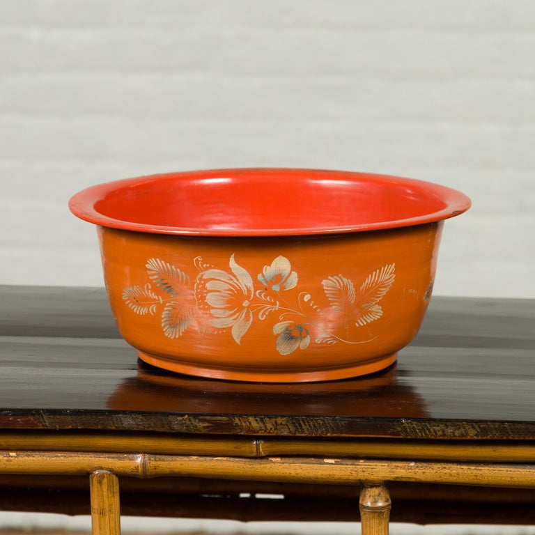 Multicoloured Paper Mache Floral Laquered Bowl With Detailed Floral Design  
