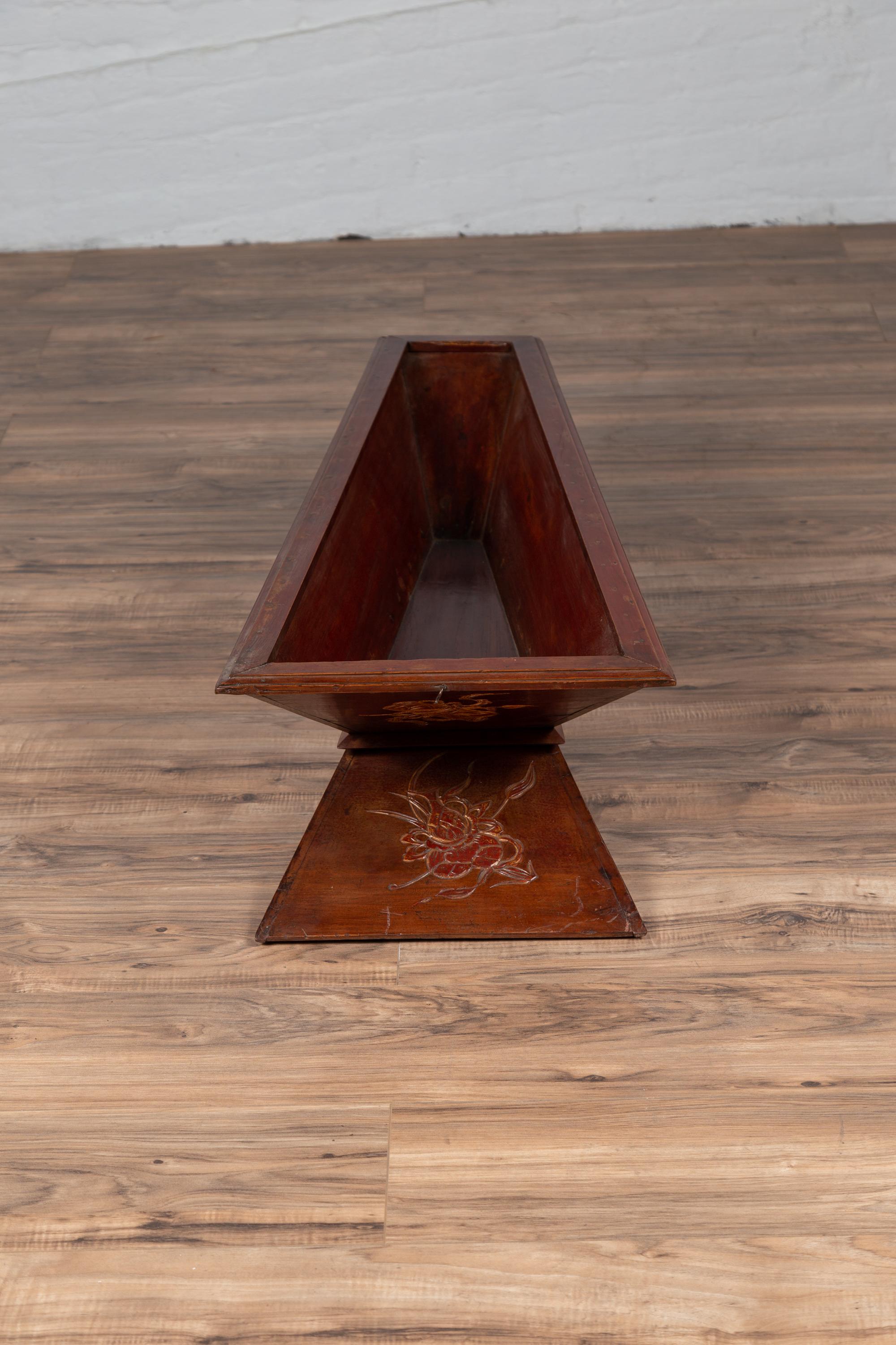 Vintage Burmese Prayer Book Holder with Unusual Shape and Carved Pedestal Base For Sale 11