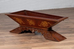 Vintage Lacquered Prayer Book Holder with Gilt Motifs and Carved Pedestal Base