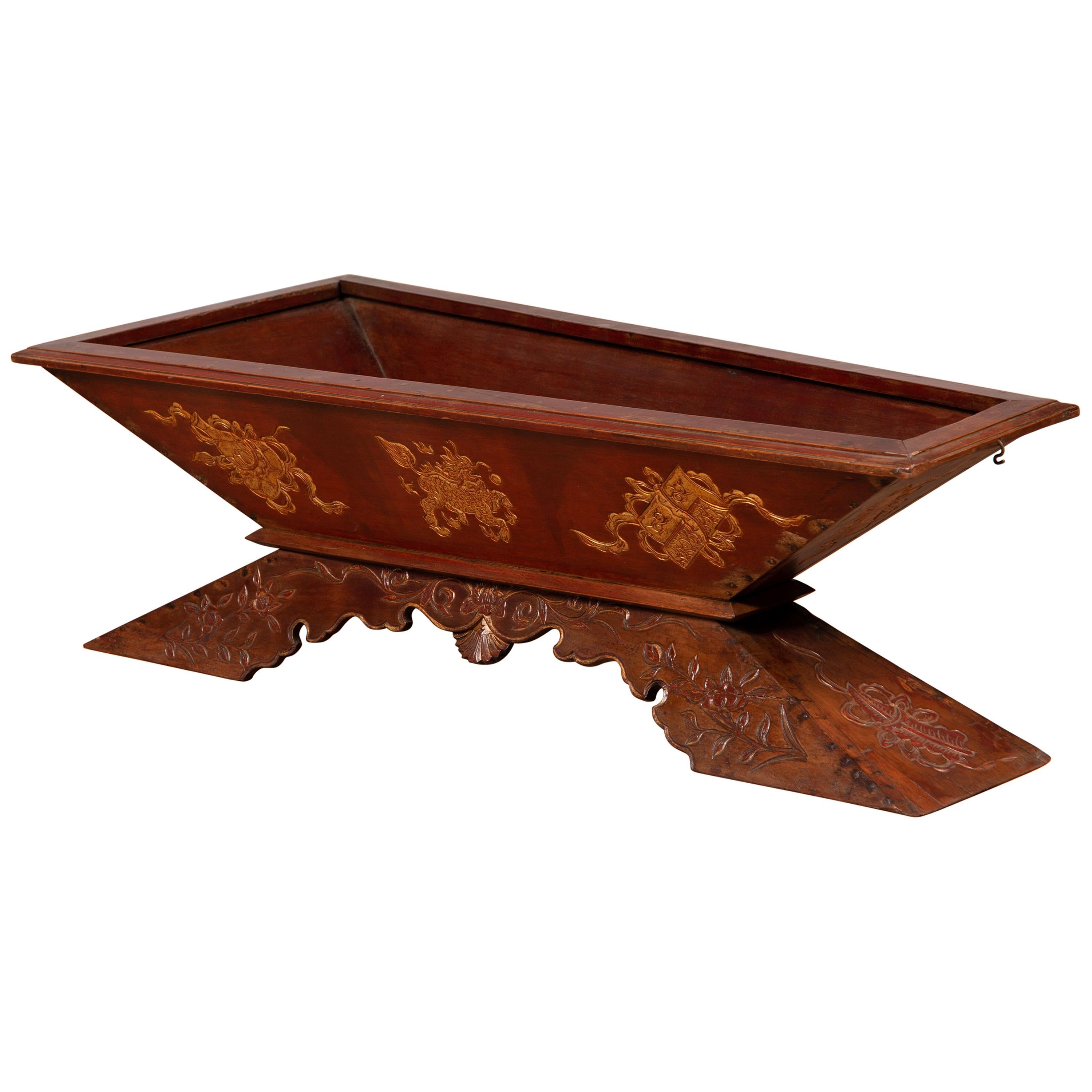 Vintage Burmese Prayer Book Holder with Unusual Shape and Carved Pedestal Base For Sale