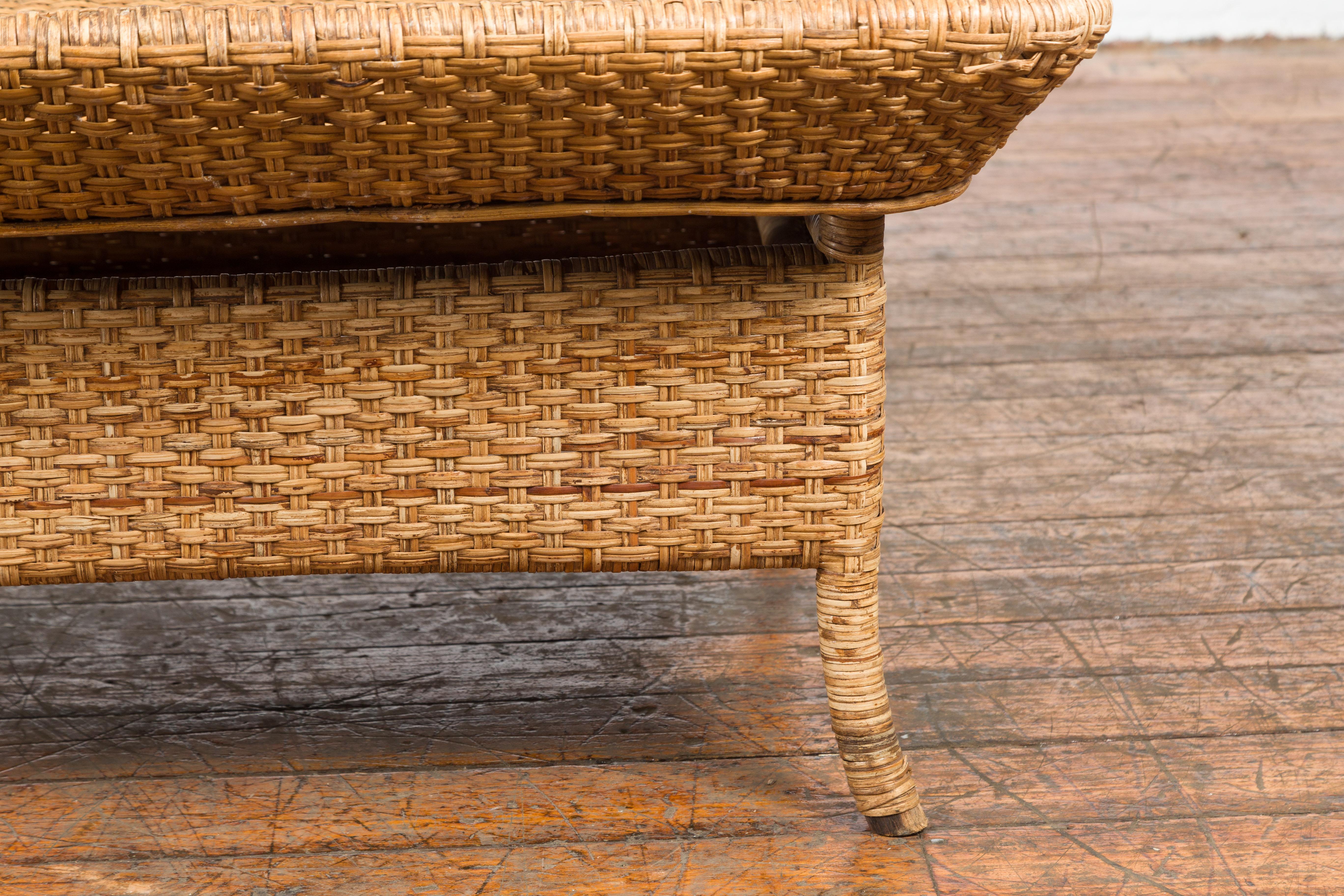 Vintage Burmese Rattan and Bamboo Coffee Table with Removable Tray Top For Sale 3