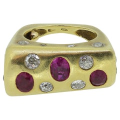 Vintage Burmese Ruby and Diamond Abstract Ring