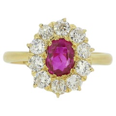 Used Burmese Ruby and Diamond Cluster Ring