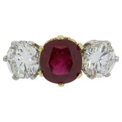 Used Burmese Ruby and Diamond Three-Stone Ring
