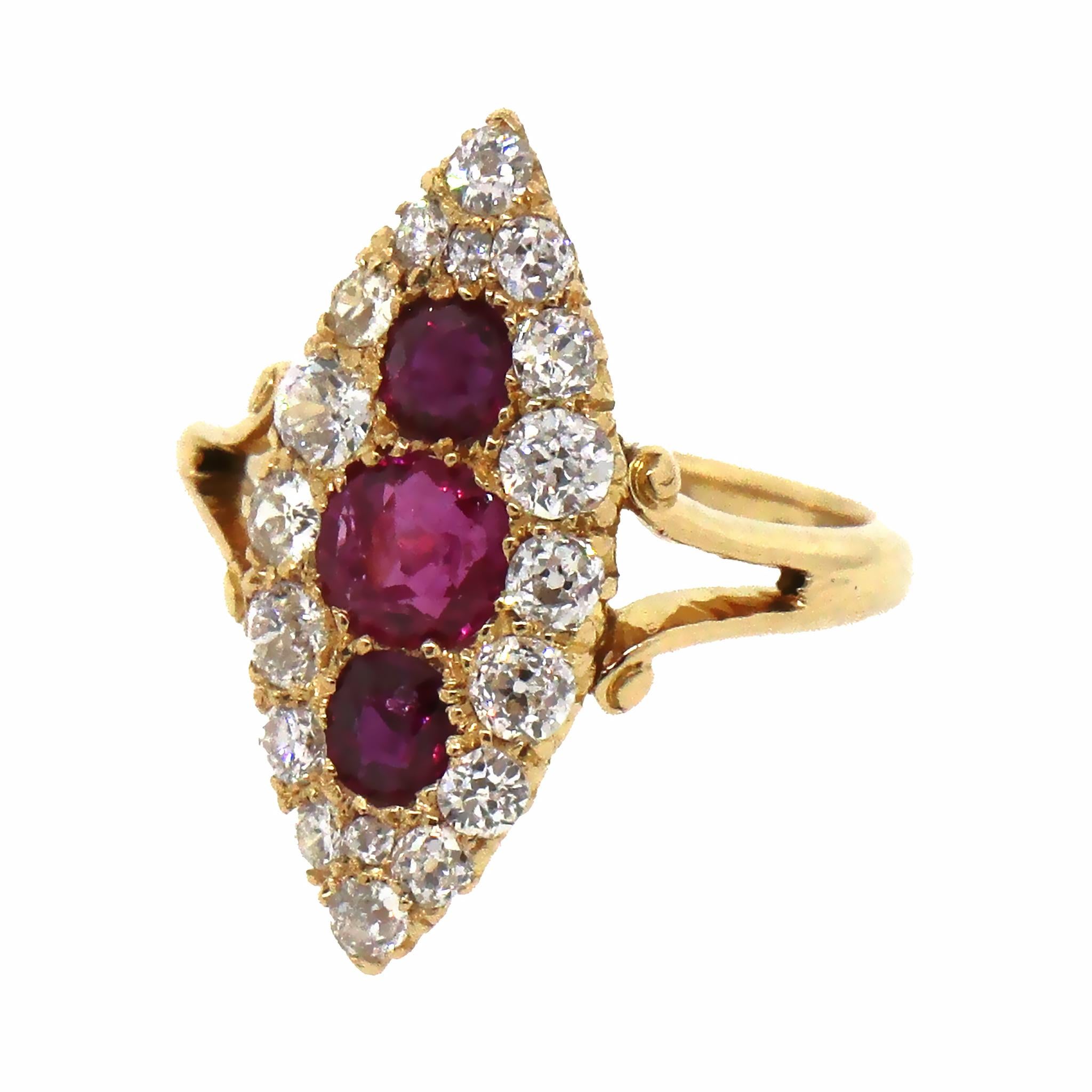 Round Cut Vintage Burmese Ruby & Diamond Ring For Sale