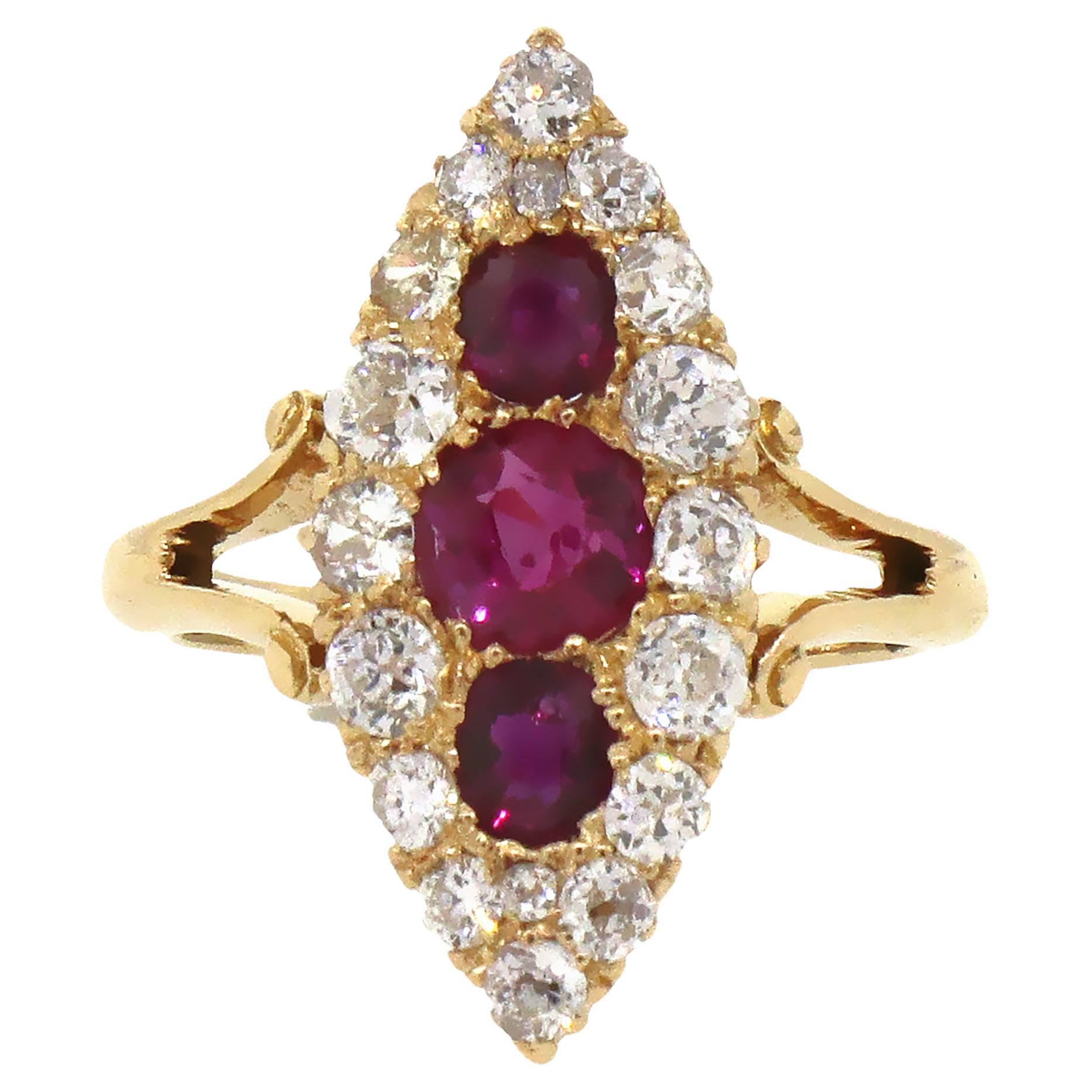 Vintage Burmese Ruby & Diamond Ring For Sale