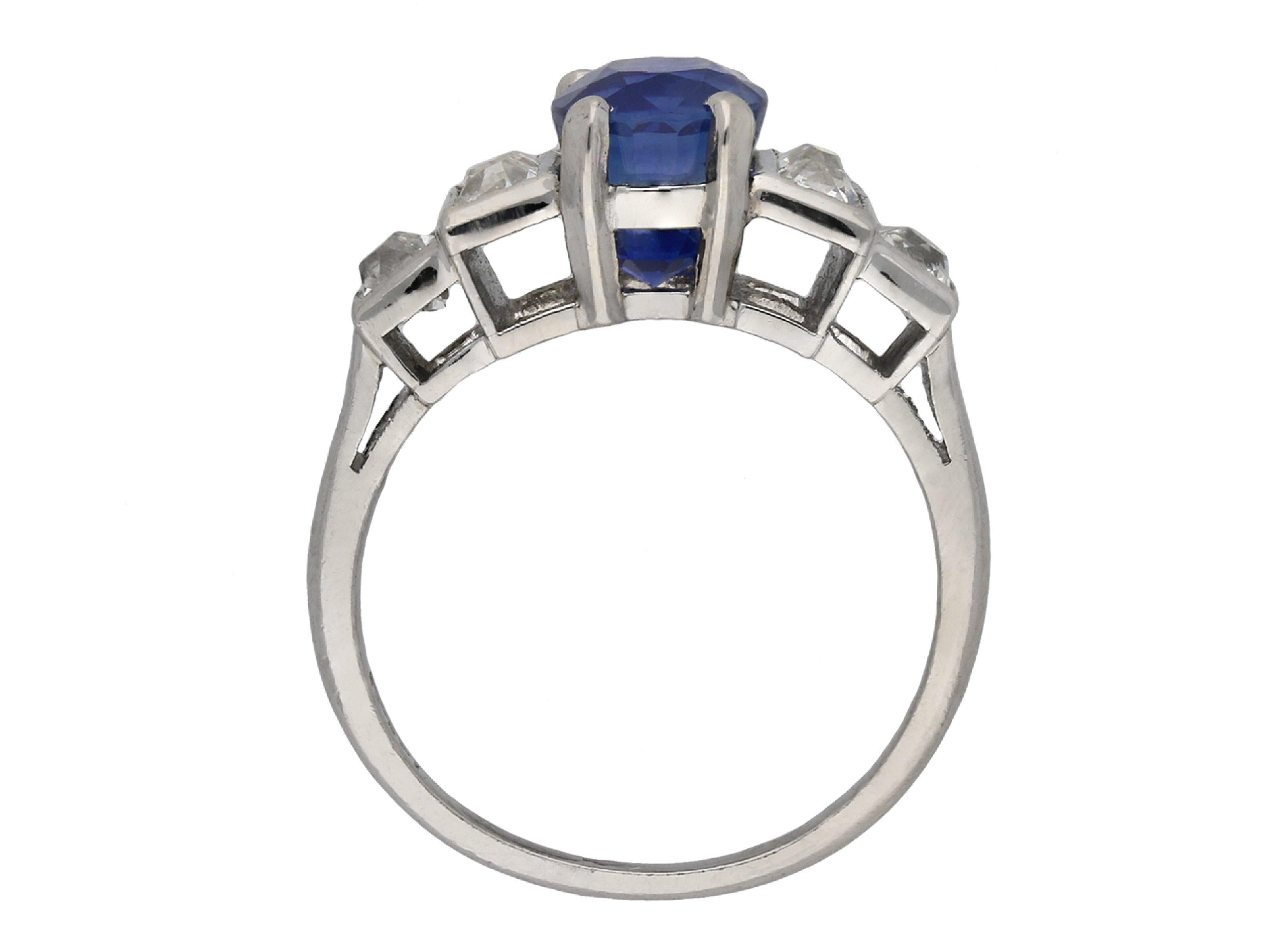 French Cut Vintage Burmese sapphire and diamond ring, French, circa 1950 For Sale