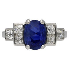 Retro Burmese sapphire and diamond ring, French, circa 1950