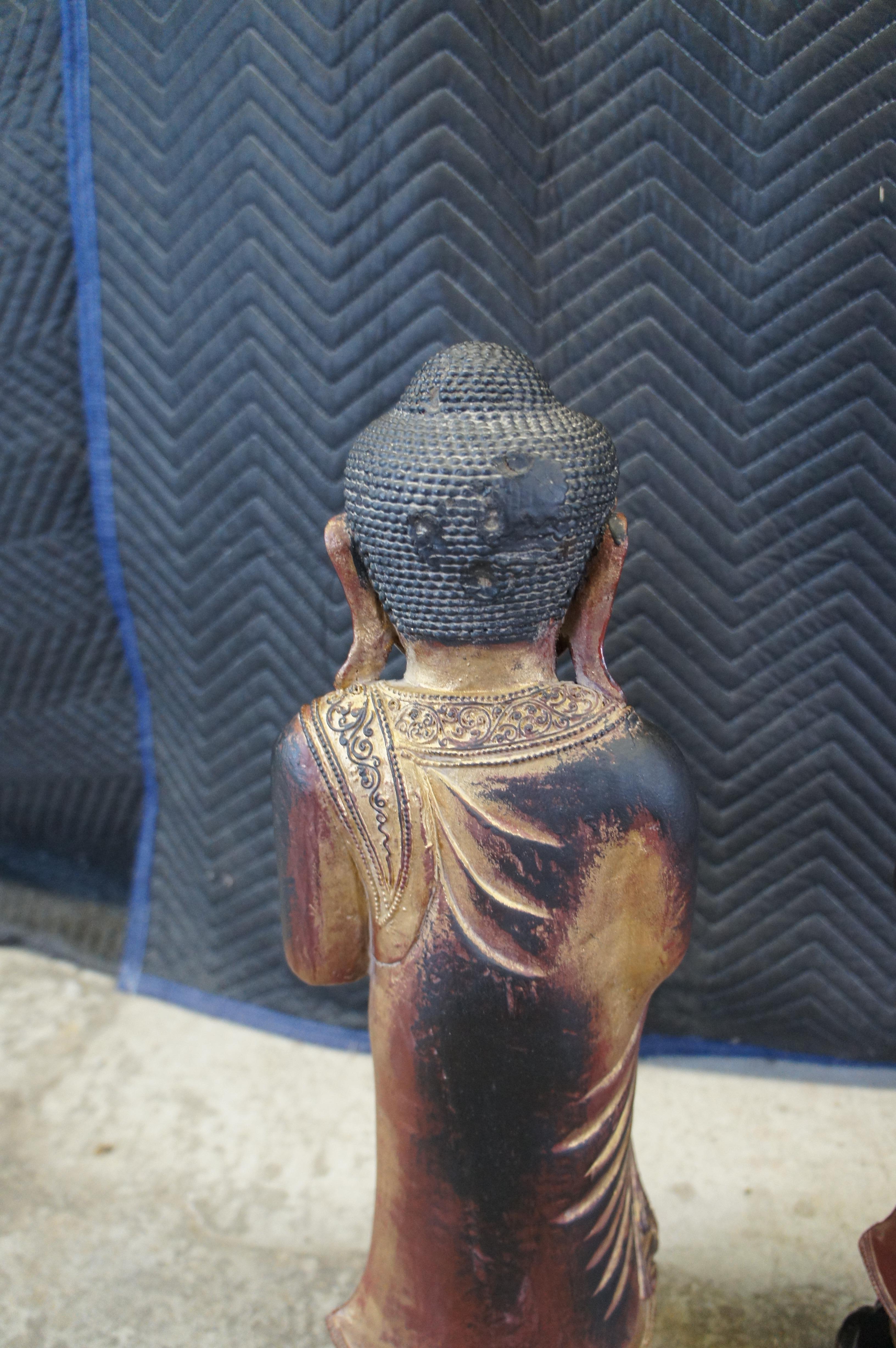 Vintage Burmese Thai Carved Gilded Figural Buddha Monk Statues 25