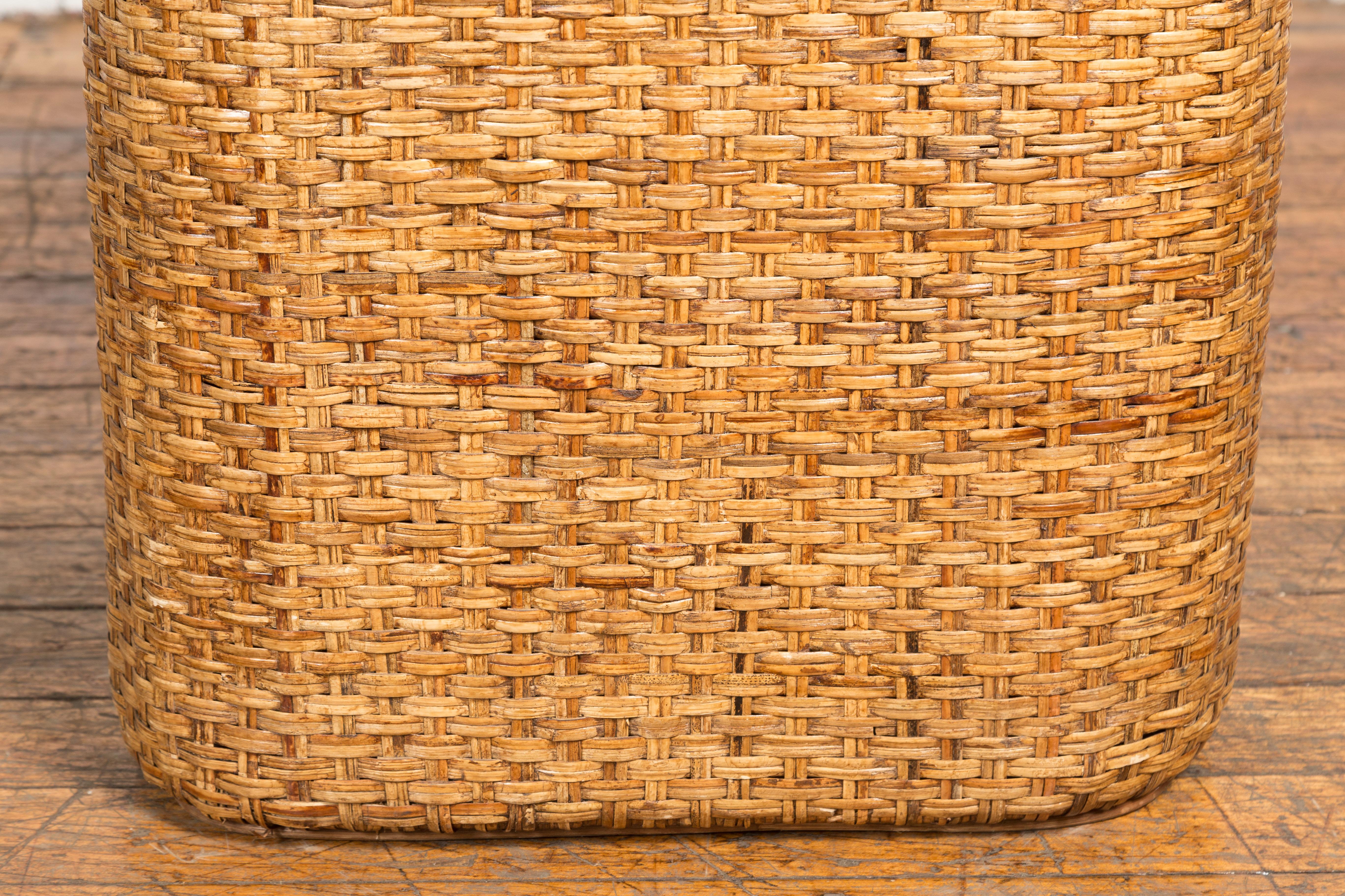 Vintage Burmese Woven Rattan and Wood Lidded Basket or Storage Container For Sale 3