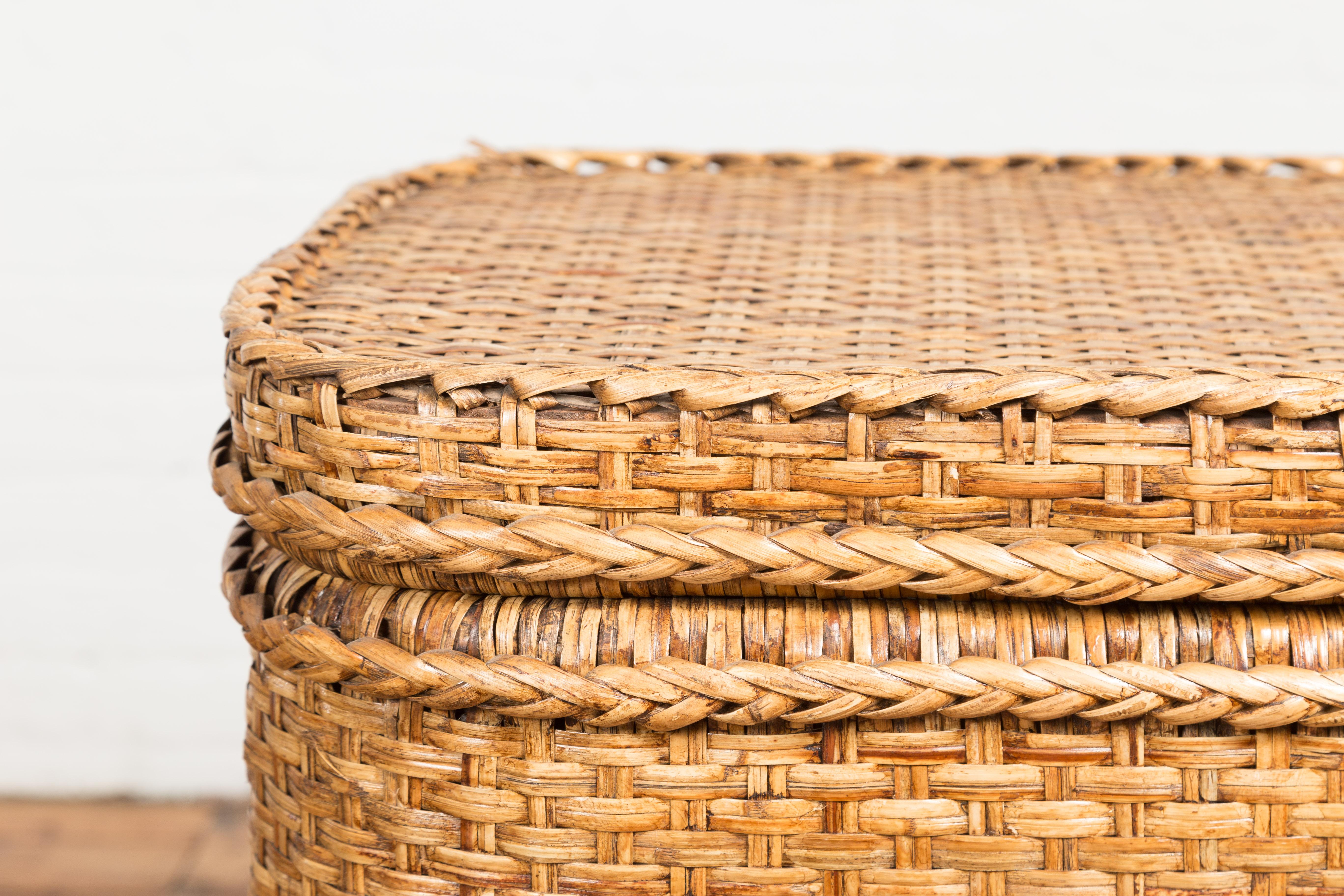 Vintage Burmese Woven Rattan and Wood Lidded Basket or Storage Container For Sale 4