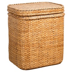 Retro Burmese Woven Rattan and Wood Lidded Basket or Storage Container