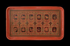 Vintage Burmese Zodiac Yun Lacquer & Bamboo Tray - Myanmar - Mid 20th Century