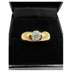 Vintage Burnish Set Diamond Yellow Gold Band Ring