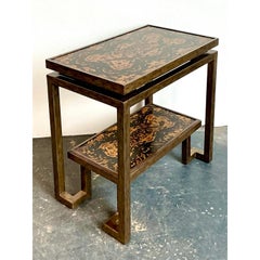 Vintage Burnished Brass Bi-Level Console Table