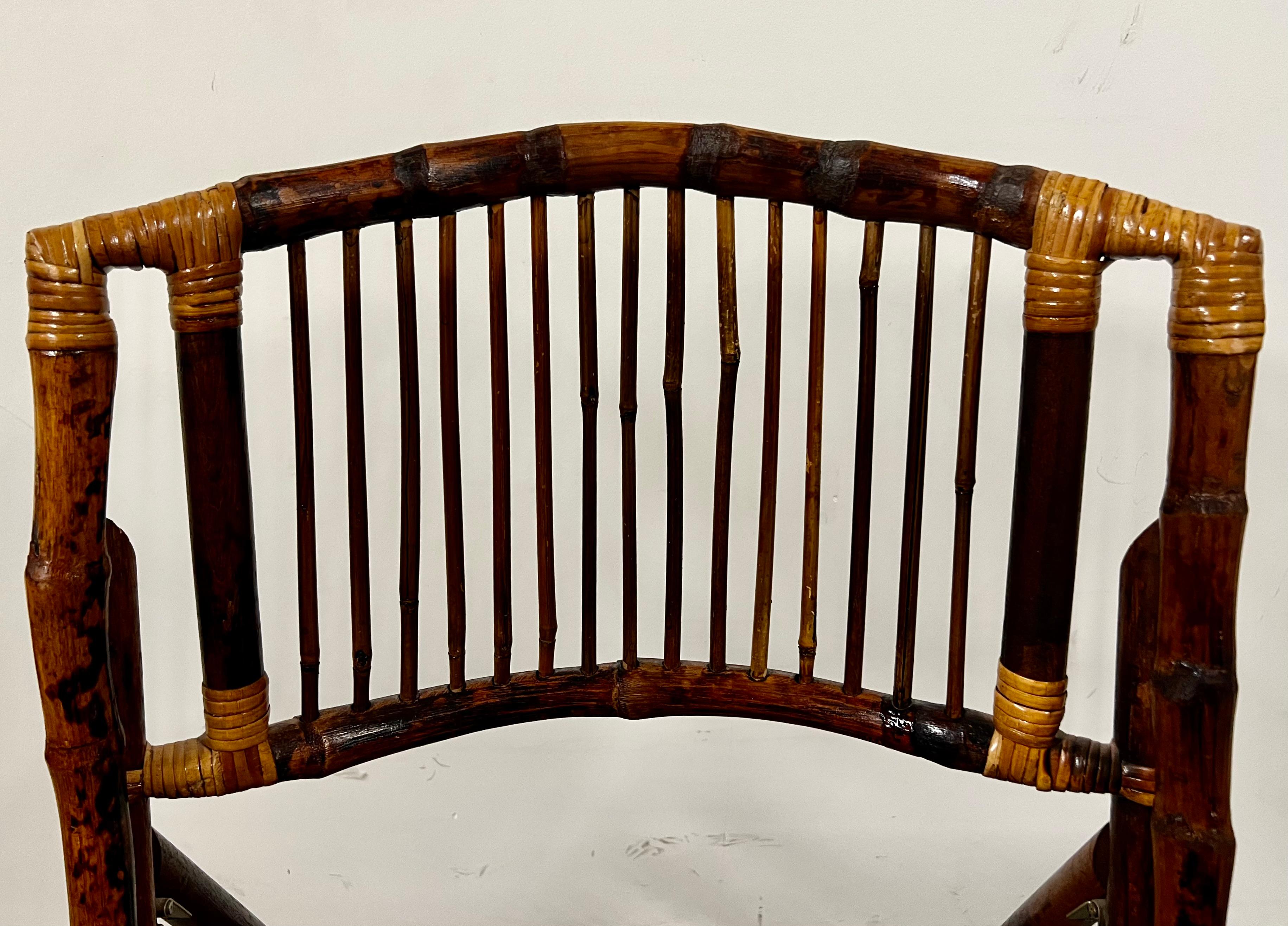 Vintage Burnt Bamboo and Rattan Folding Side Chair 1