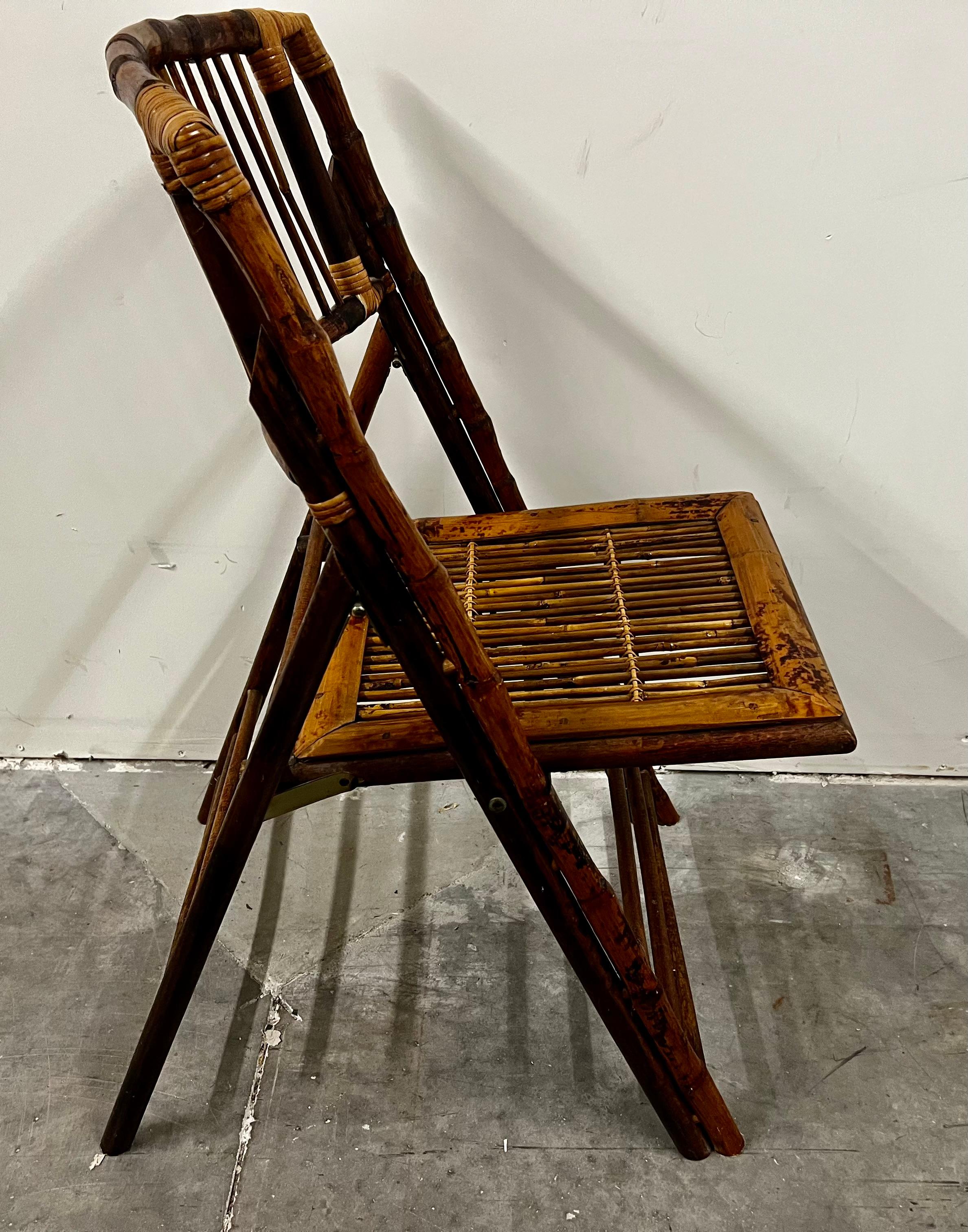 Vintage Burnt Bamboo and Rattan Folding Side Chair 2