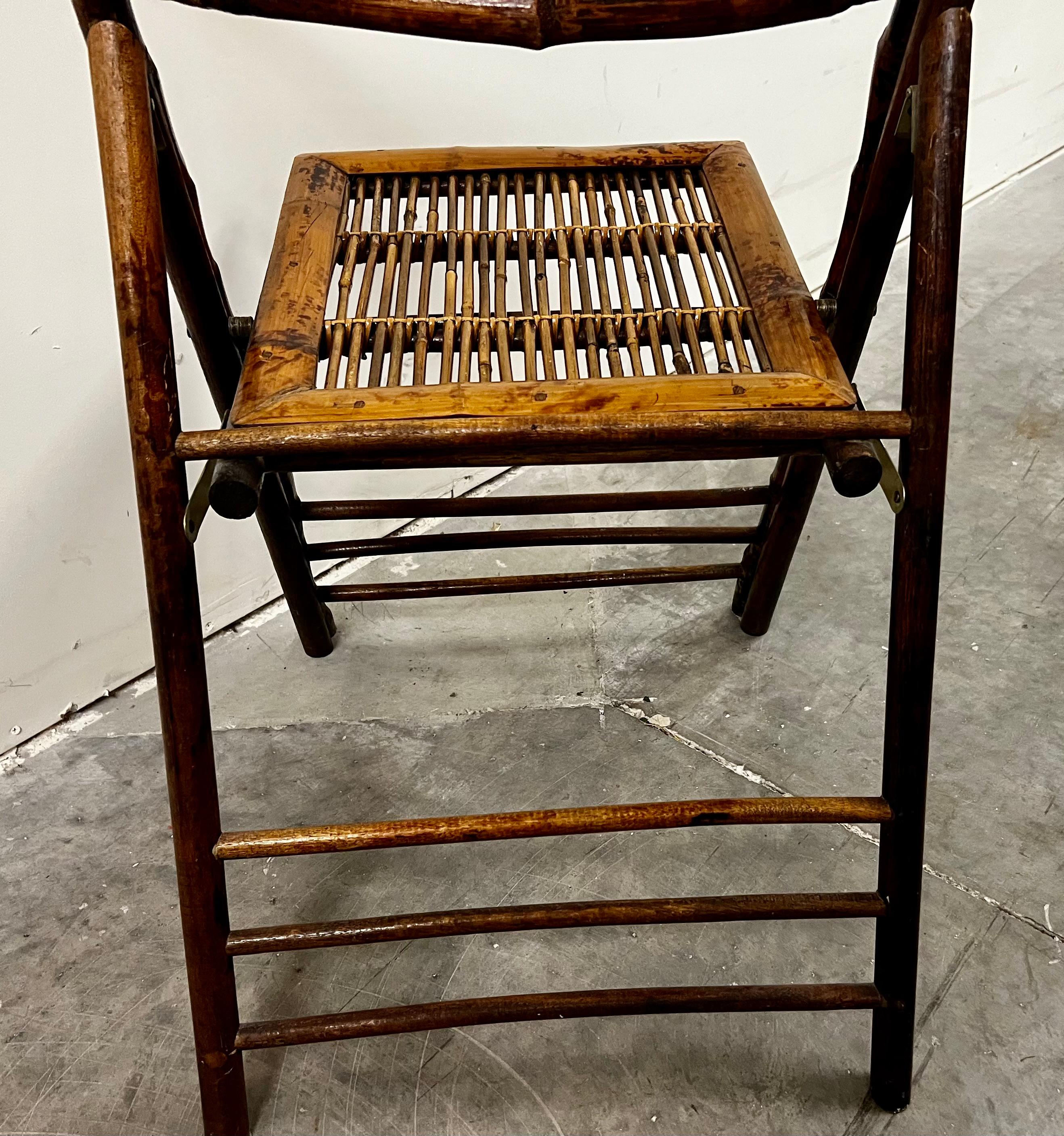 Vintage Burnt Bamboo and Rattan Folding Side Chair 3