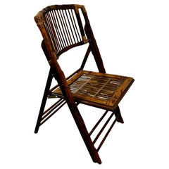 Vintage Burnt Bamboo and Rattan Folding Side Chair